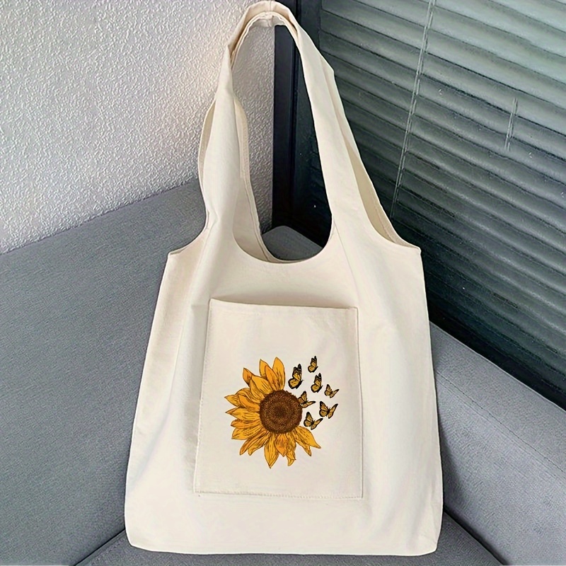 

Sunflower Print Tote Bag, Fashion Canvas Shoulder Bag, Large Capacity Shopping Bag, Travel School Handbag