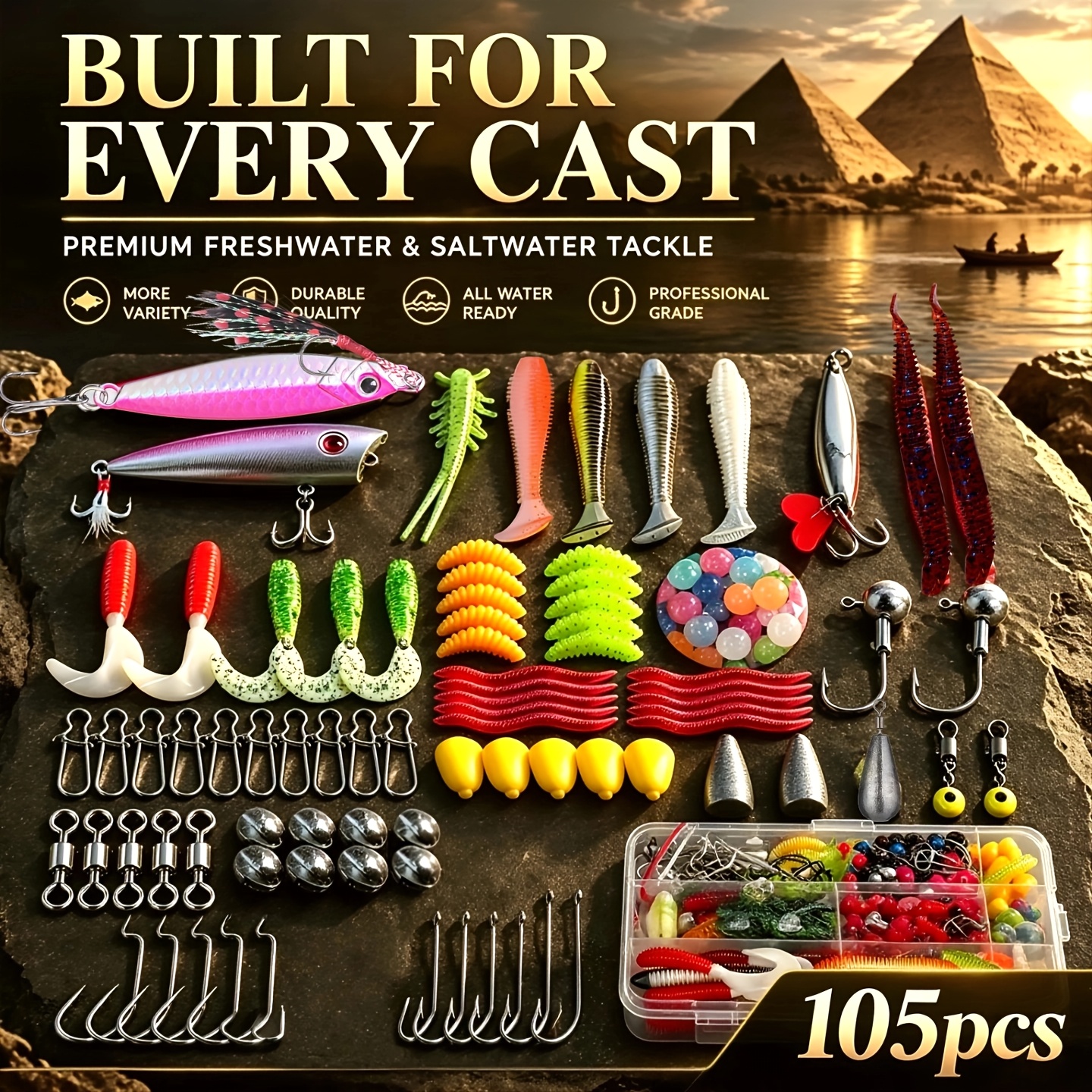 TEMU Lure Bait Full Set Combination, Including Long-distance Flat Bait, Crawling Hard Bait, Soft Bait, Matching Hooks, Figure-8 Swivels, Connecting
