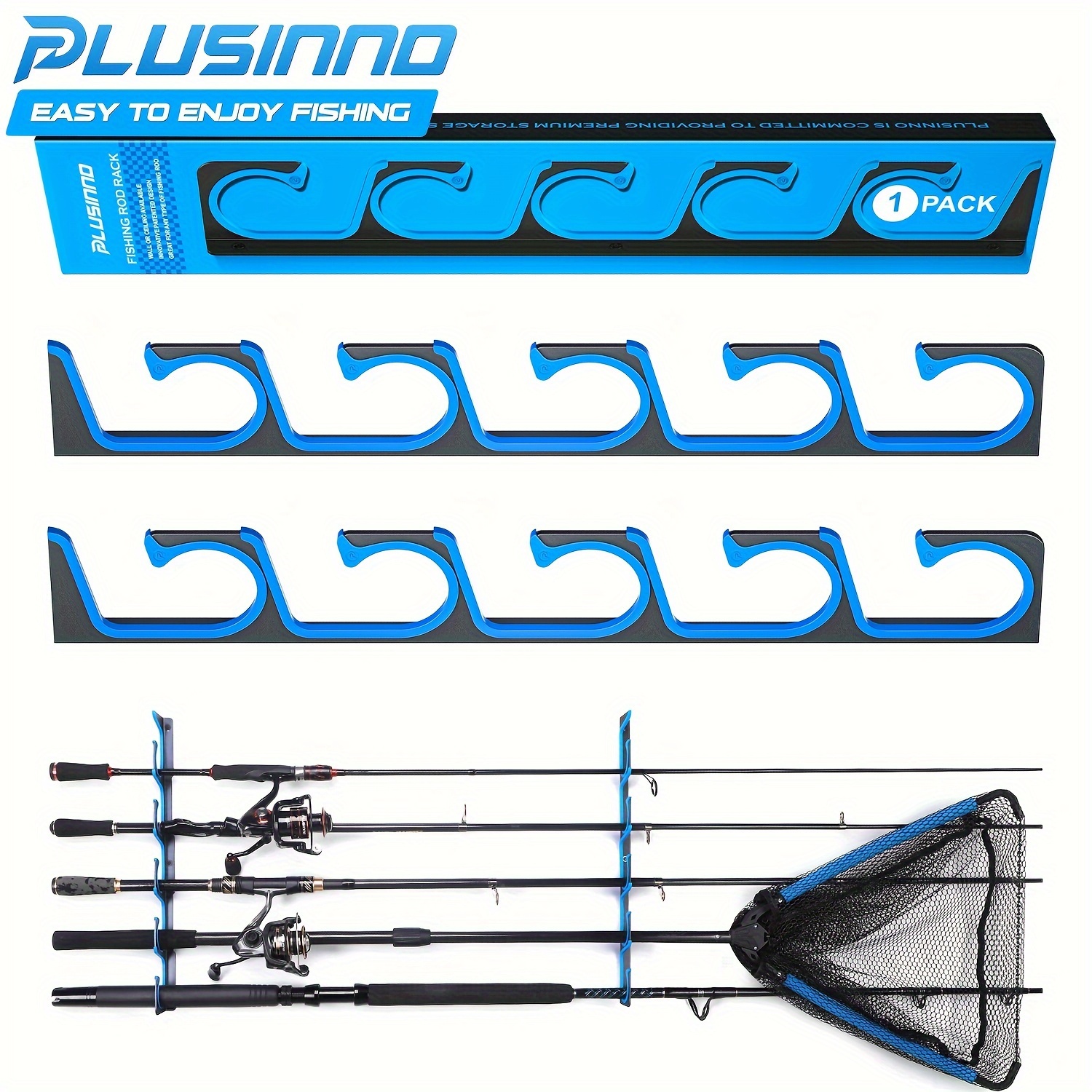 

Support de canne à pêche horizontale PLUSINNO 1 Pack H5 pour garage, fixé au mur/plafond