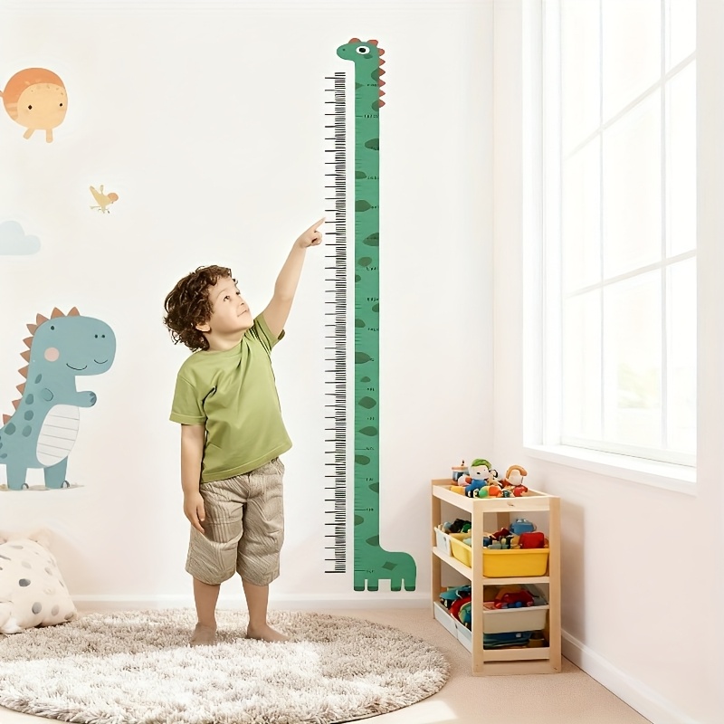 Autocolantes de Gráfico de Altura de Girafa Amarela Fofa - Régua de Medição de Crescimento em PVC Fácil de Descolar e Colar com Caudas Coloridas, Perfeita para Decoração de Quarto, Berçário, Sala de Aula