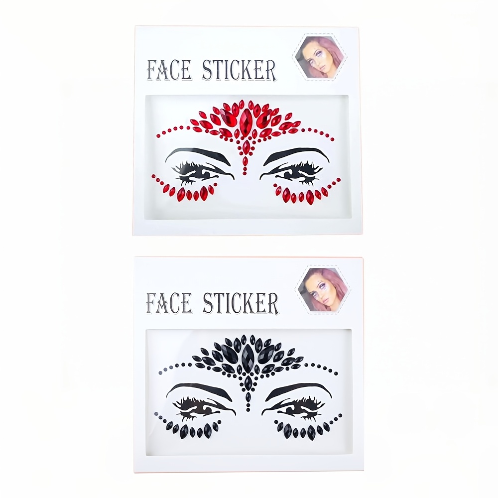 TEMU 2pcs Face Decoration Stickers, Black Drill-holed Corner Face Decoration Stage Play Makeup Prom Temporary Makeup Face Decoration Stickers For