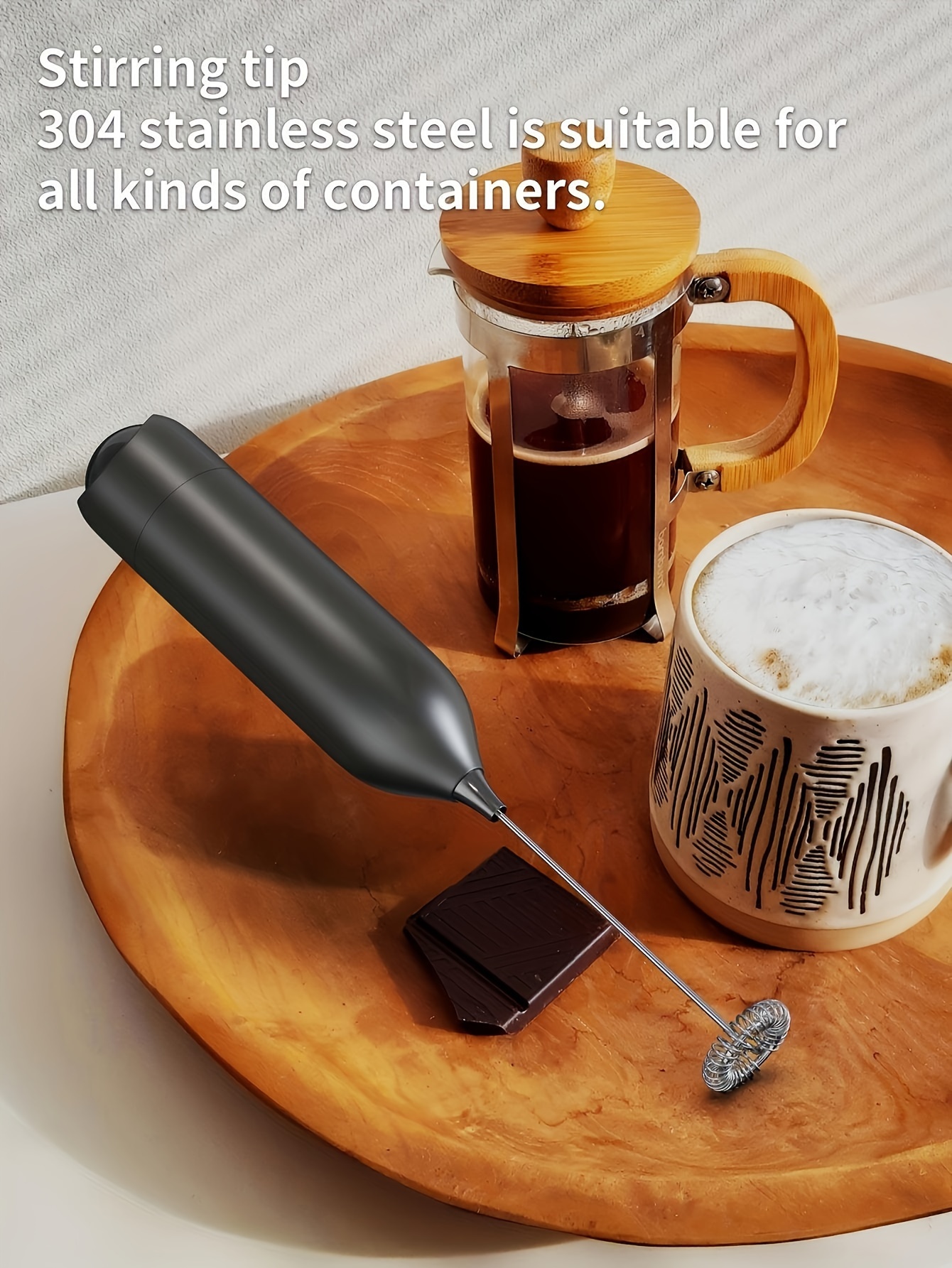 electric milk  er battery powered portable coffee  er make rich creamy   lightweight plastic handle 304 stainless steel whisk low decibel kitchen tool suitable for diy drinks coffee lover camping wedding souvenir christmas gift details 2