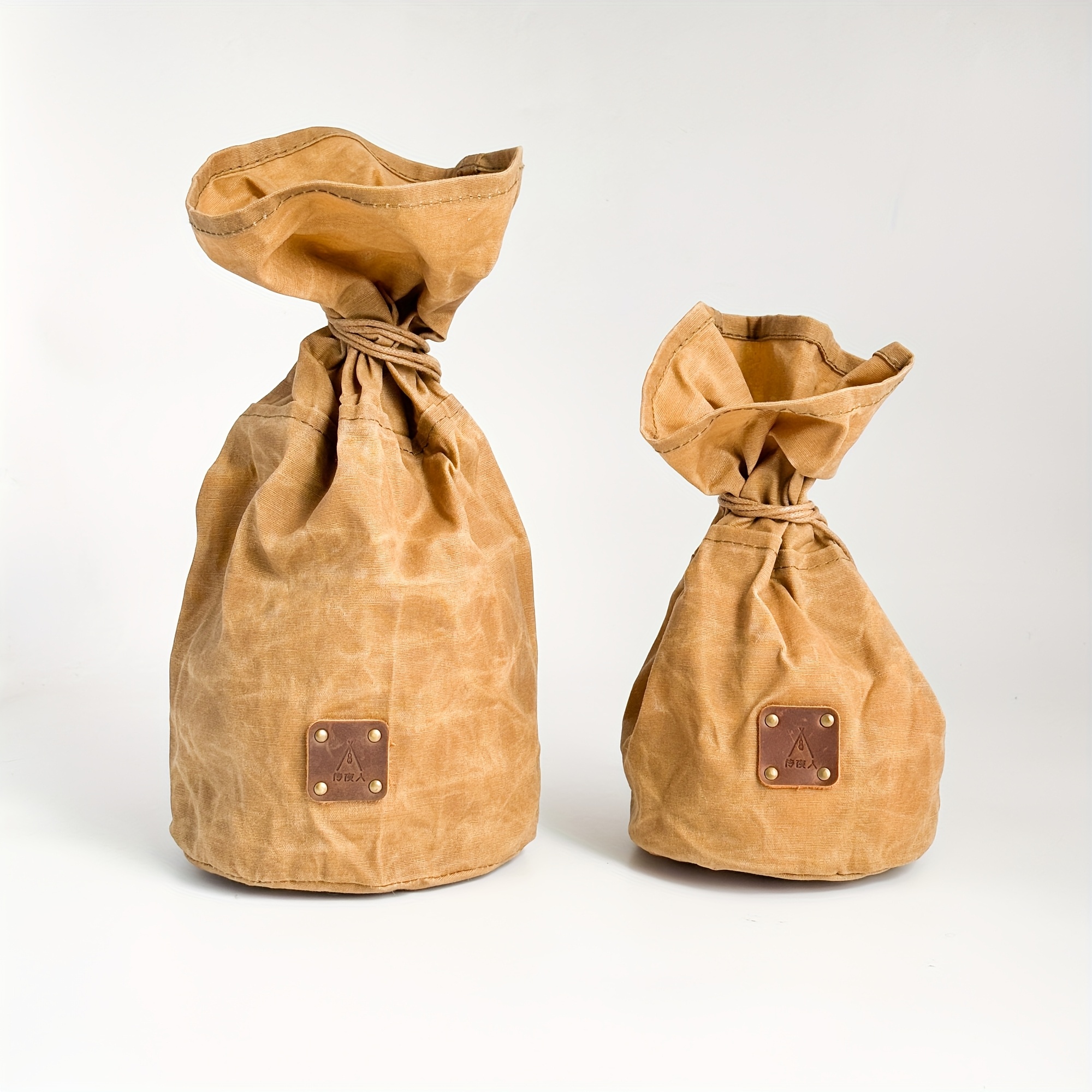 Waxed Canvas Outdoor Camping Storage Bag, Multi-Purpose Drawstring Vintage Style