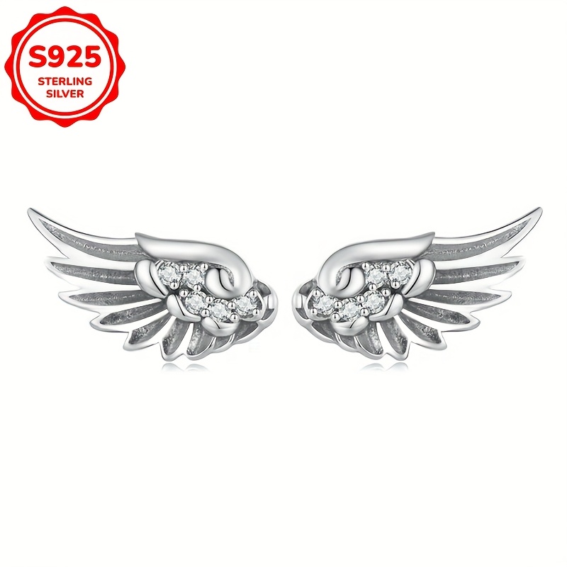 TEMU A Pair Of Fashionable Earrings Designed With Synthetic Zirconia Retro Wings And Elegant Design. 925 Silvery 1.1g Hypoallergenic Jewelry Suitable For All . Valentine's Day, Day Jewelry Gift