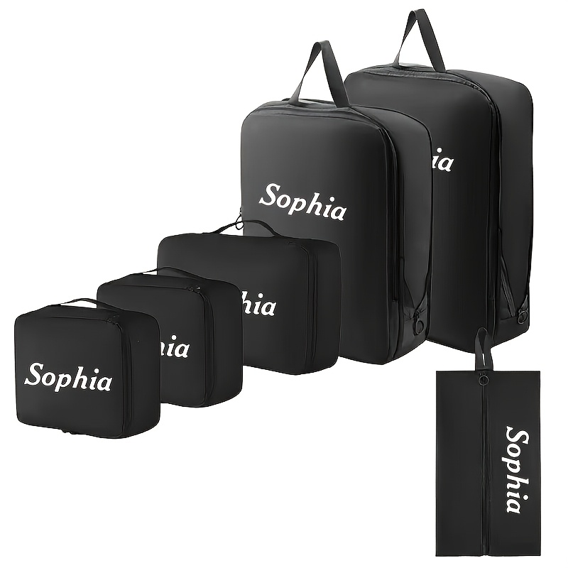 TEMU 6pcs Personalized Name Organizer Set, -in-bag With Toiletry Pouch, Makeup Case, Clothing & Shoe Bags And Luggage Storage Tote; Large Capacity
