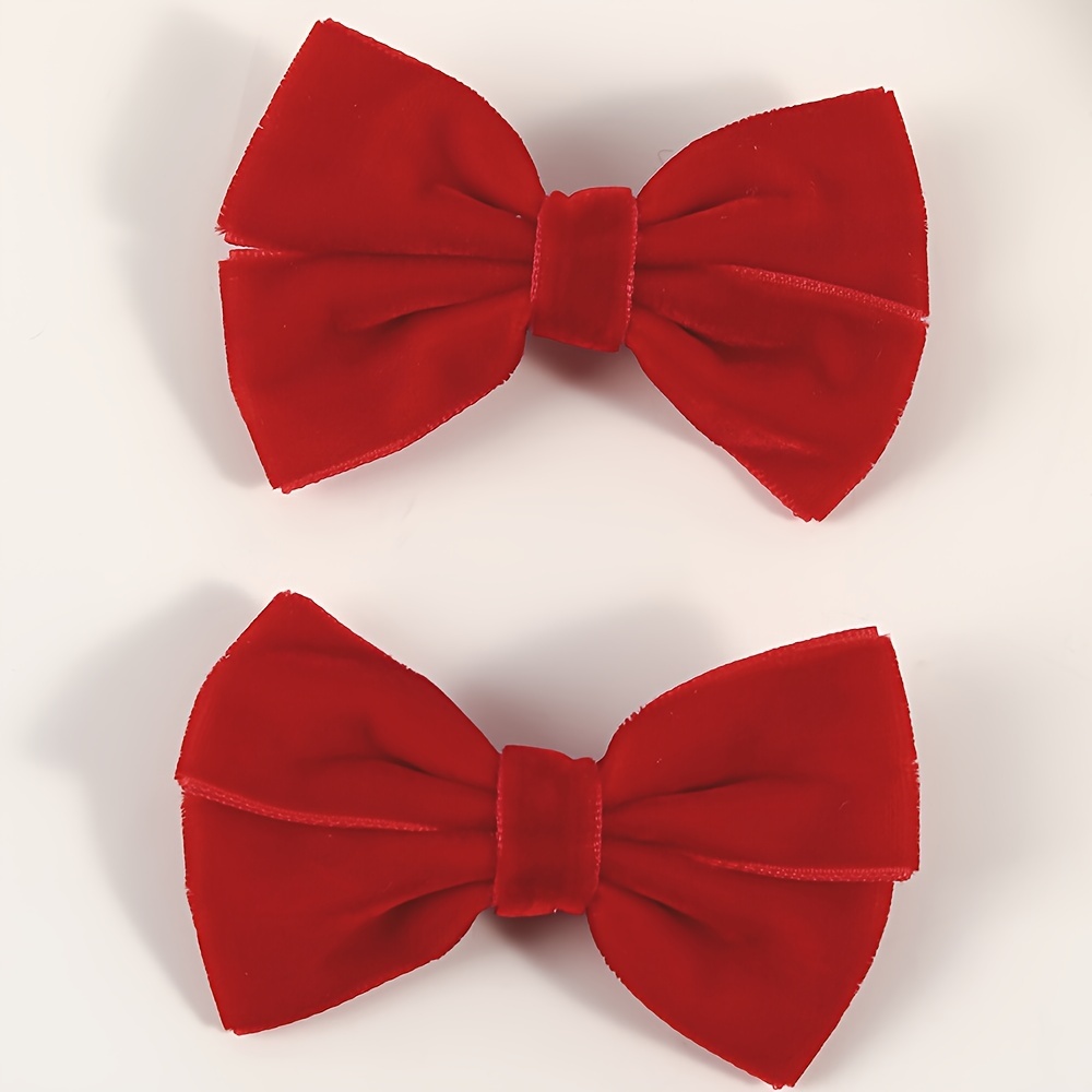 

2pcs Elegant Velvet Bow Hair Clips For Girls - Solid Red Polyester Non-woven Fabric, Fall/winter Season, Ideal For Teens - Christmas New Year Gift Accessories, Hair Accessories For Girls