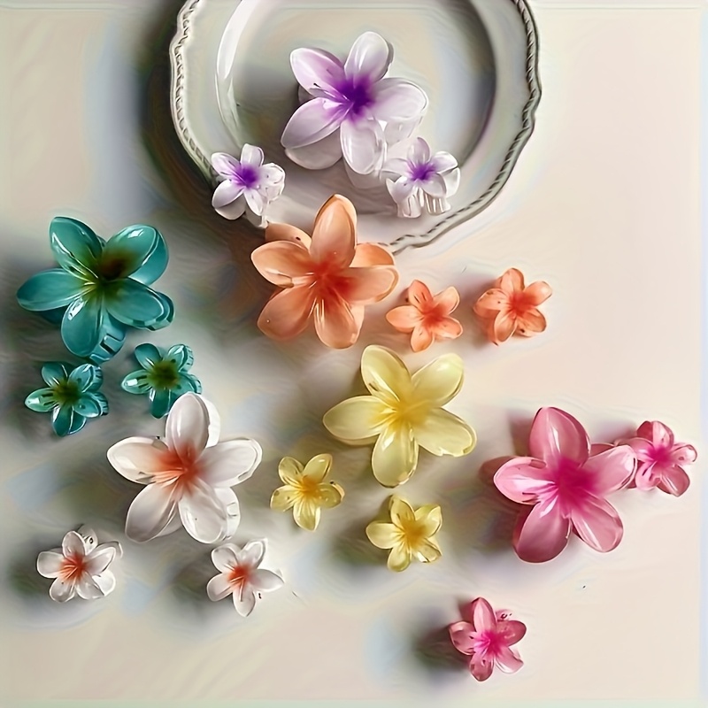 Set 6 Colorful Gradient Flower Hair Clips Bohemian Style - Mauritius