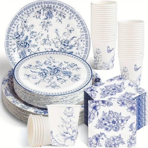 juego de 140 artículos de y decoraciones de flores y blancas, vajilla de desechable, decoraciones de con temática de flores que incluyen platos de , servilletas, vasos de papel, cuchillos, tenedores y cucharas, para 20 , acción de y navidad