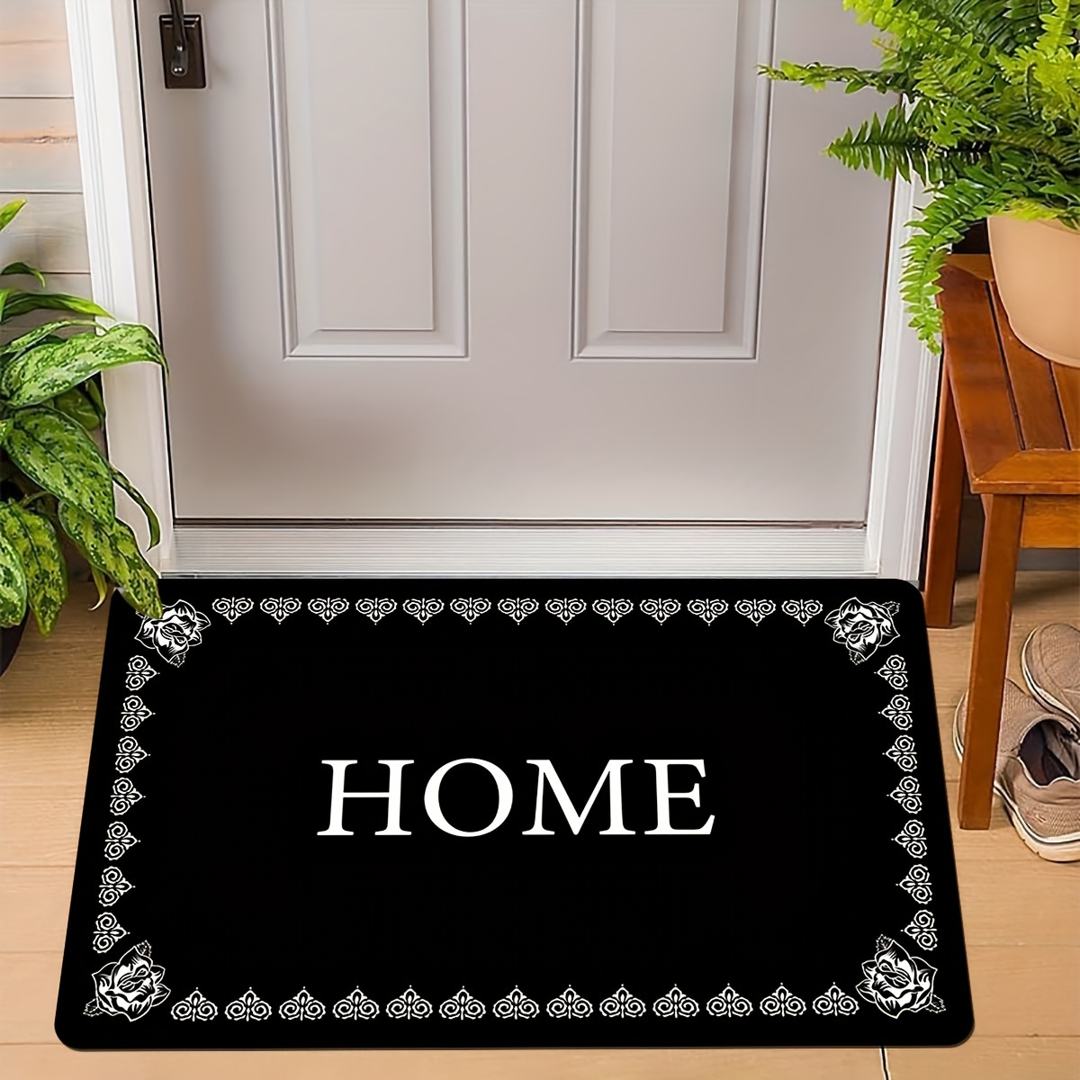 

1pc Long-haired Flannel + 1cm Sponge Bottom Doorway Floor Mats,welcome Home Alphabet Printed Pattern Rug,kitchen Bathroom Hallway Bathroom Sink Laundry Room,home Decor,easy Care Rugs