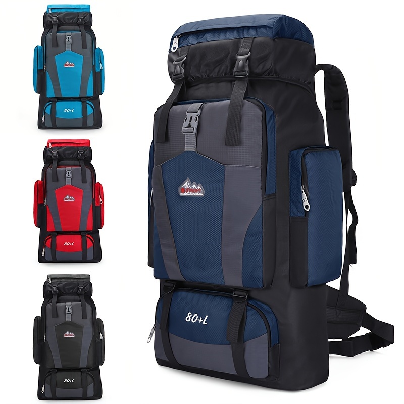 Sac à dos de randonnée grande capacité 80L, sac de voyage en nylon léger avec plusieurs poches, style décontracté pour hommes et femmes, sac à dos de randonnée en plein air, sac pour ordinateur portable, sangle d'épaule réglable, fermeture à pression, doublure en polyester, nettoyage facile avec essuie-tout, impression de positionnement