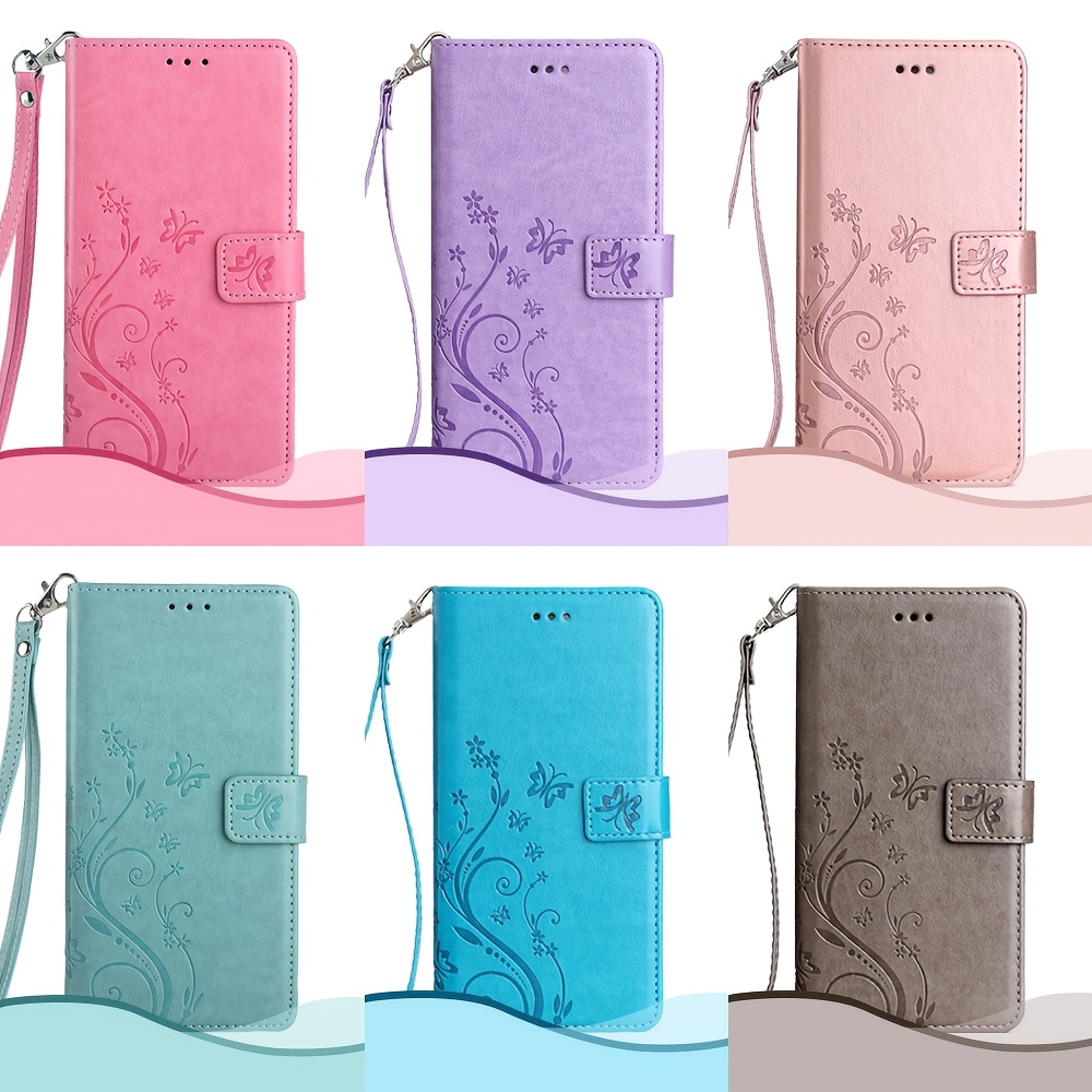 

Protective Phone Case With Design Featuring Fashionable Butterflies And Flowers, Compatible With 7a, 9, Note 13 Pro 5g, And Includes Card Slots And A Lanyard.