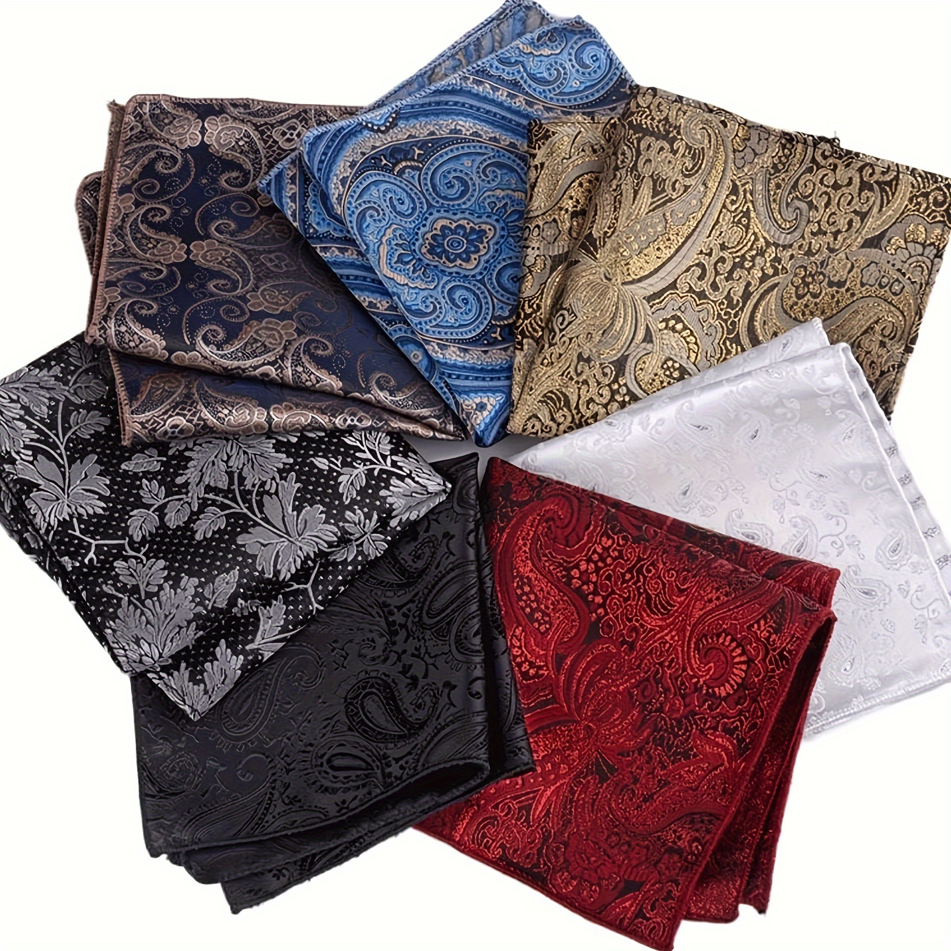 

7-piece Set Men's Polyester Pocket Squares - Handkerchief Set, Woven, Dry Clean Only, Assorted Designs - Elegant Suit Accessories For Formal Occasions