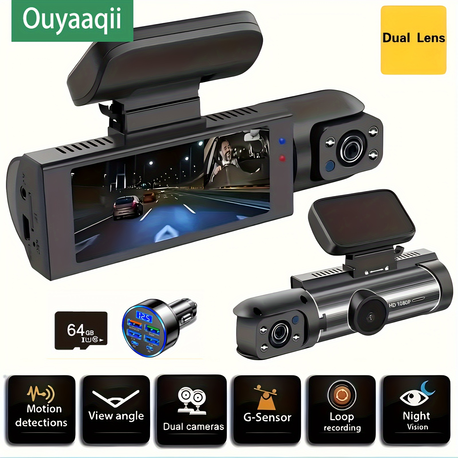 

Ouyaaqii 2024 Upgraded Hd - Car Dvr & , 3.16" , 1080p - , Includes 64gb & 22.5w Charger For Smartphones