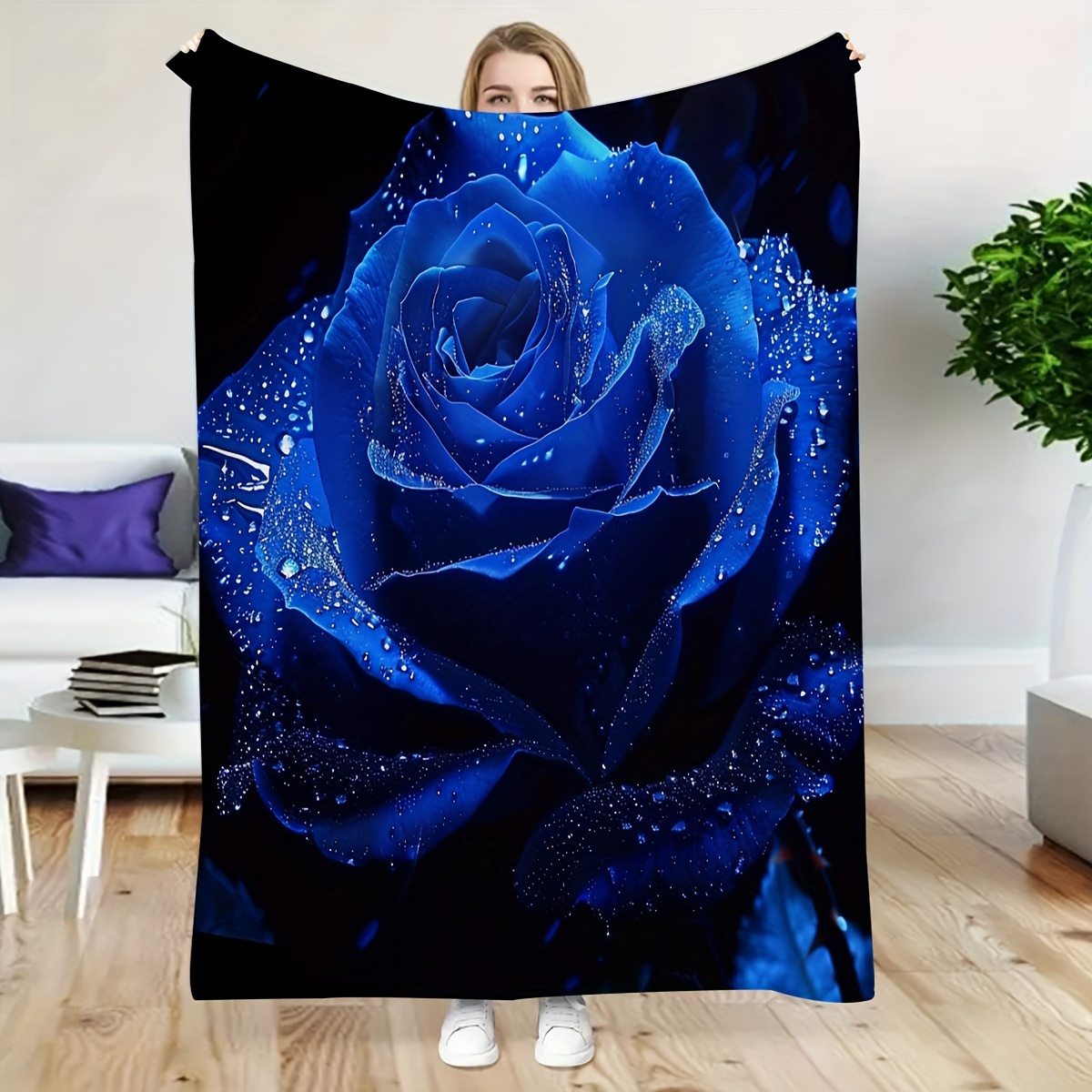 

Couverture polaire imprimée romantique à motif de roses bleues : douce, réversible et polyvalente pour toutes les saisons