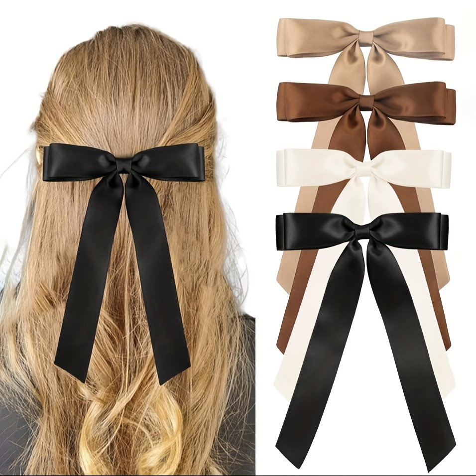 

Satin Bow Hair Clip Set For Women, Pack Of 4 - Cute Minimalist Fabric Bow Tie Barrettes, Solid Color Hair Bows For Teens And Adults, Birthday Hair Accessory