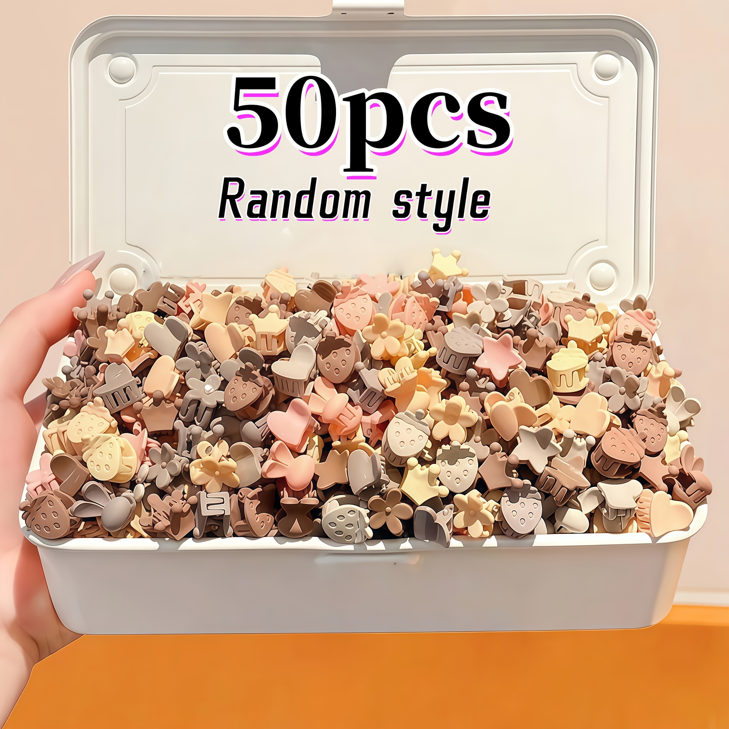 TEMU 50pcs Coffee Mixed Multi-shape Mini Hair Clips, Fashionable And Trendy, Exquisite Dress-up Hair Additions. Random Styles Are