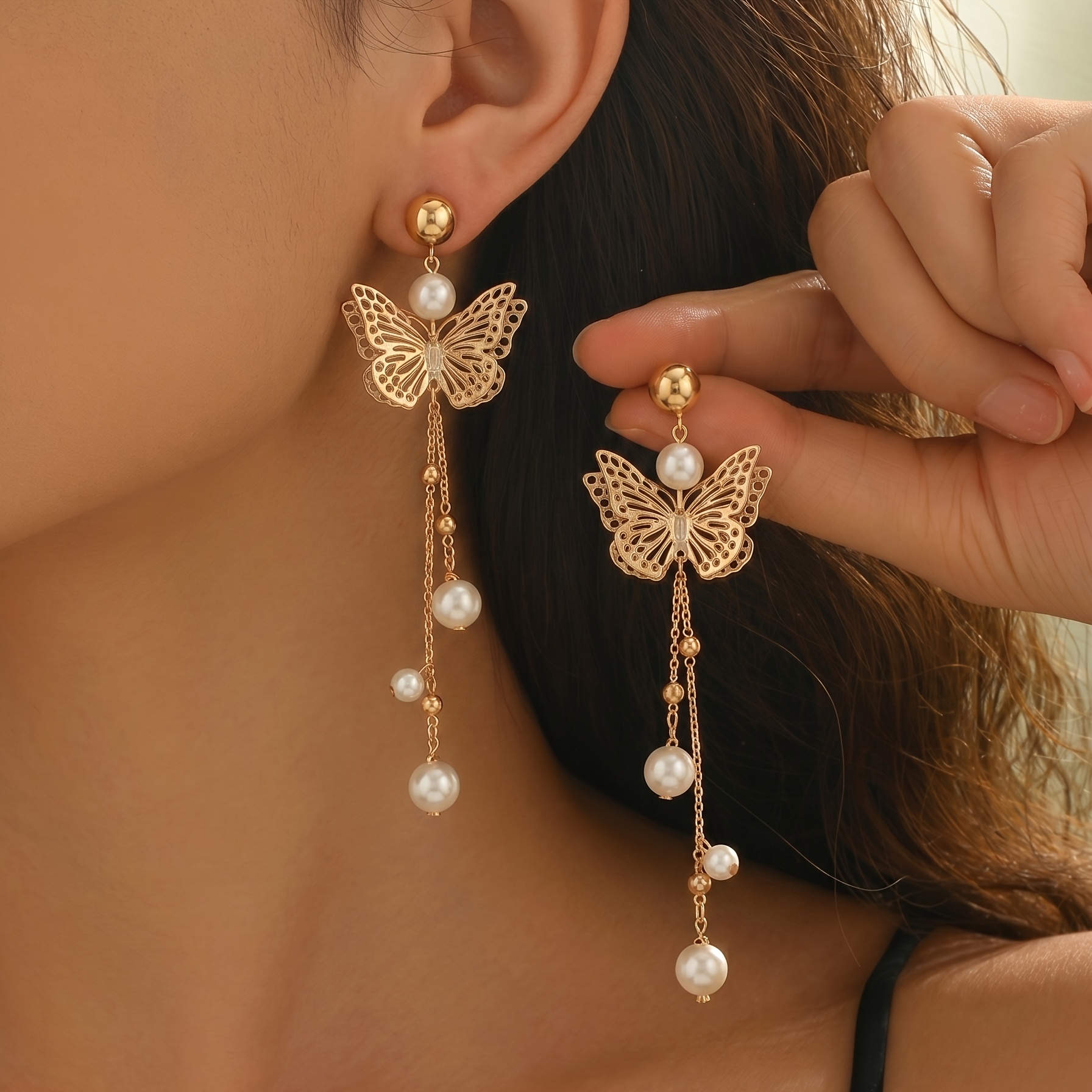 TEMU 1 di nuovi orecchini da donna squisiti ed eleganti /estate, e con ciondolo a forma di cuore, orecchini a con design a nappa lunga, accessori per