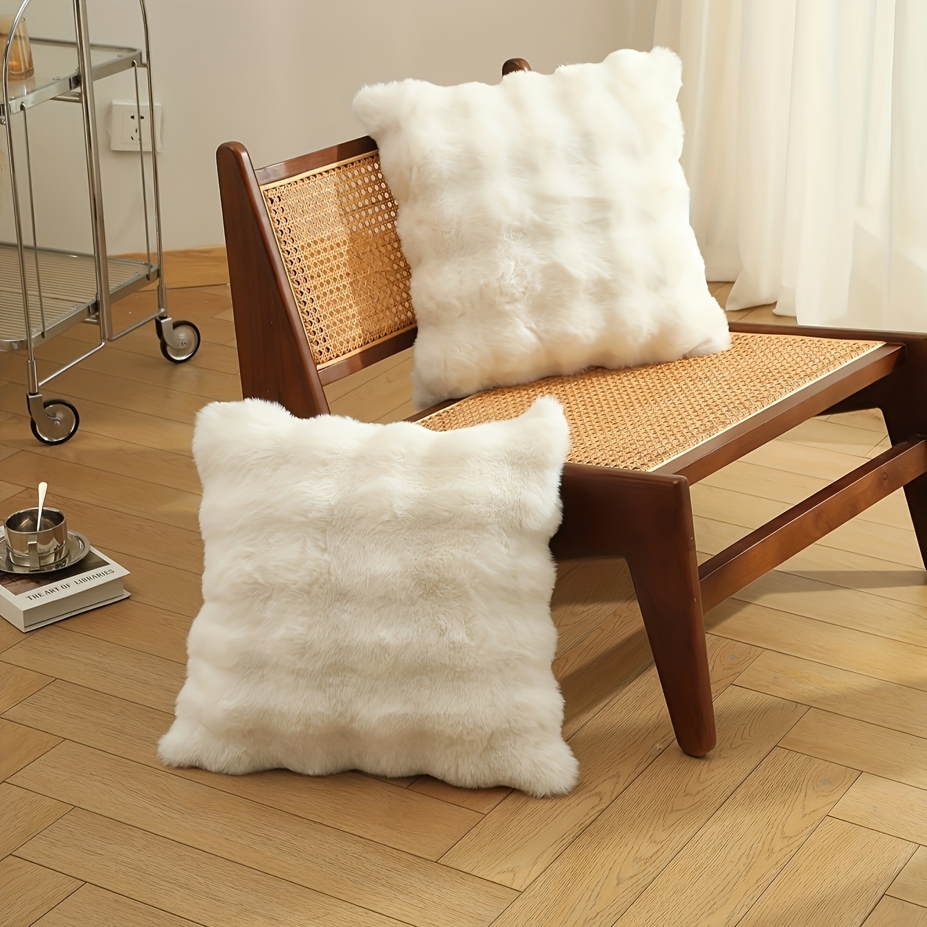 

1pc Bohemian Style Rabbit Fur Throw Pillow Cover, Anti-allergy Polyester, Machine Washable, Zippered, Versatile For Sofa, Balcony, Farmhouse - Decor Accessory