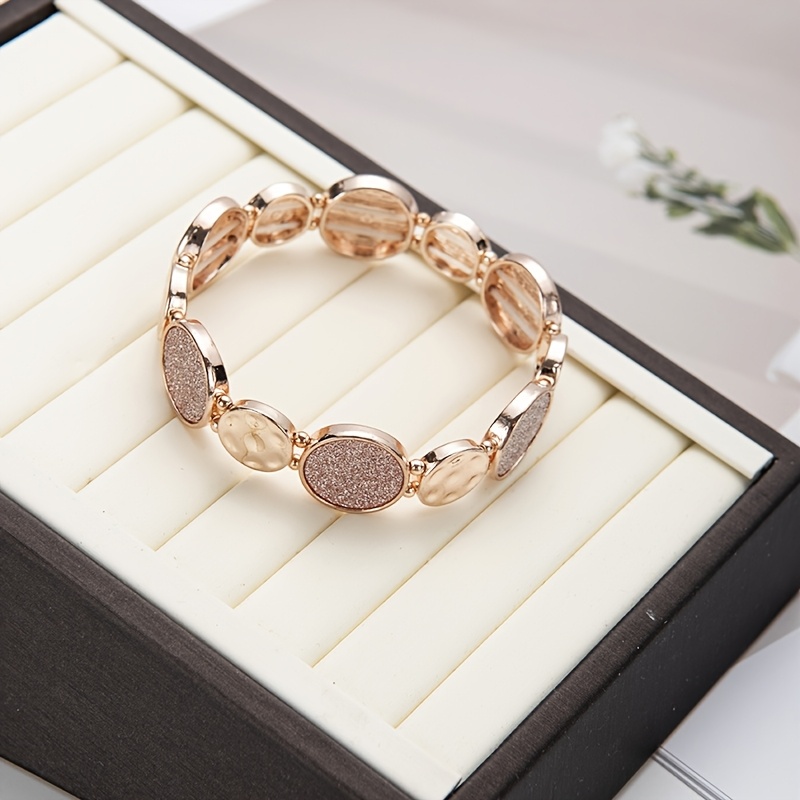 TEMU Un bracelet élastique à disque rose doré, élégant et - un bracelet pour femmes polyvalent, et chic, minimaliste, parfait pour et un cadeau idéal