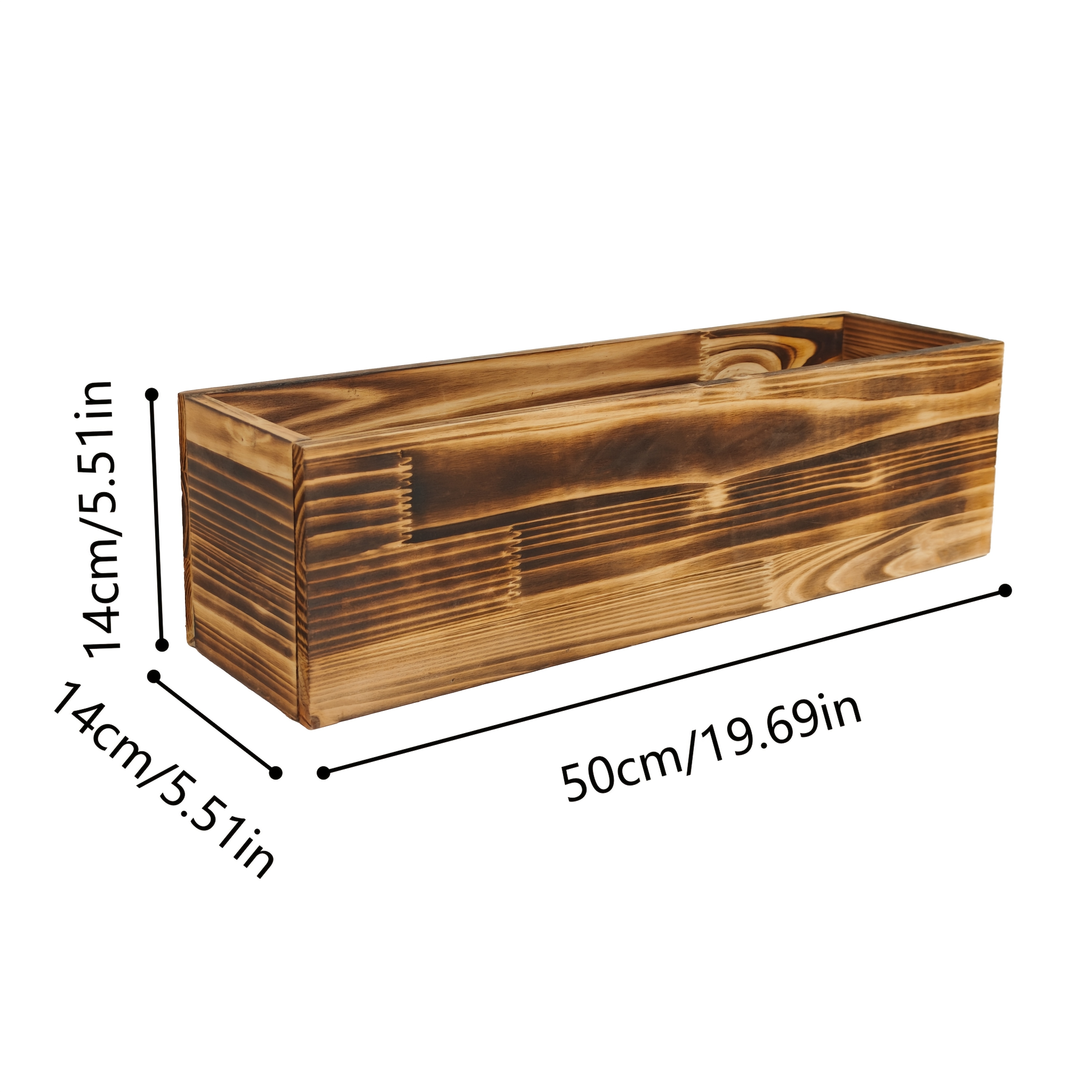 Large Vintage Solid Wood Rectangular Planter - Rustic Wood Grain /outdoor Flower Pot Suitable For Balcony,, Garden - Durable Lightweight Plant Container With Wood