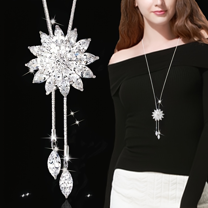 

1pc Y- Pendant Necklace For Women, Synthetic Zirconia, Zinc Alloy, Long Jewelry For