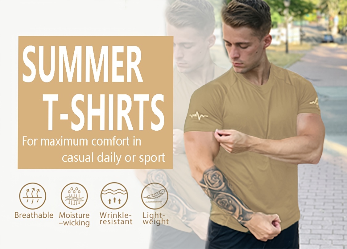 5 Pack Men's Casual Athletic Gym T-Shirts - Breathable Moisture-Wicking Mesh Short Sleeve Round Neck Shirts, Solid Color All-Season Workout & Casual Wear, Regular Fit, Durable Sportswear