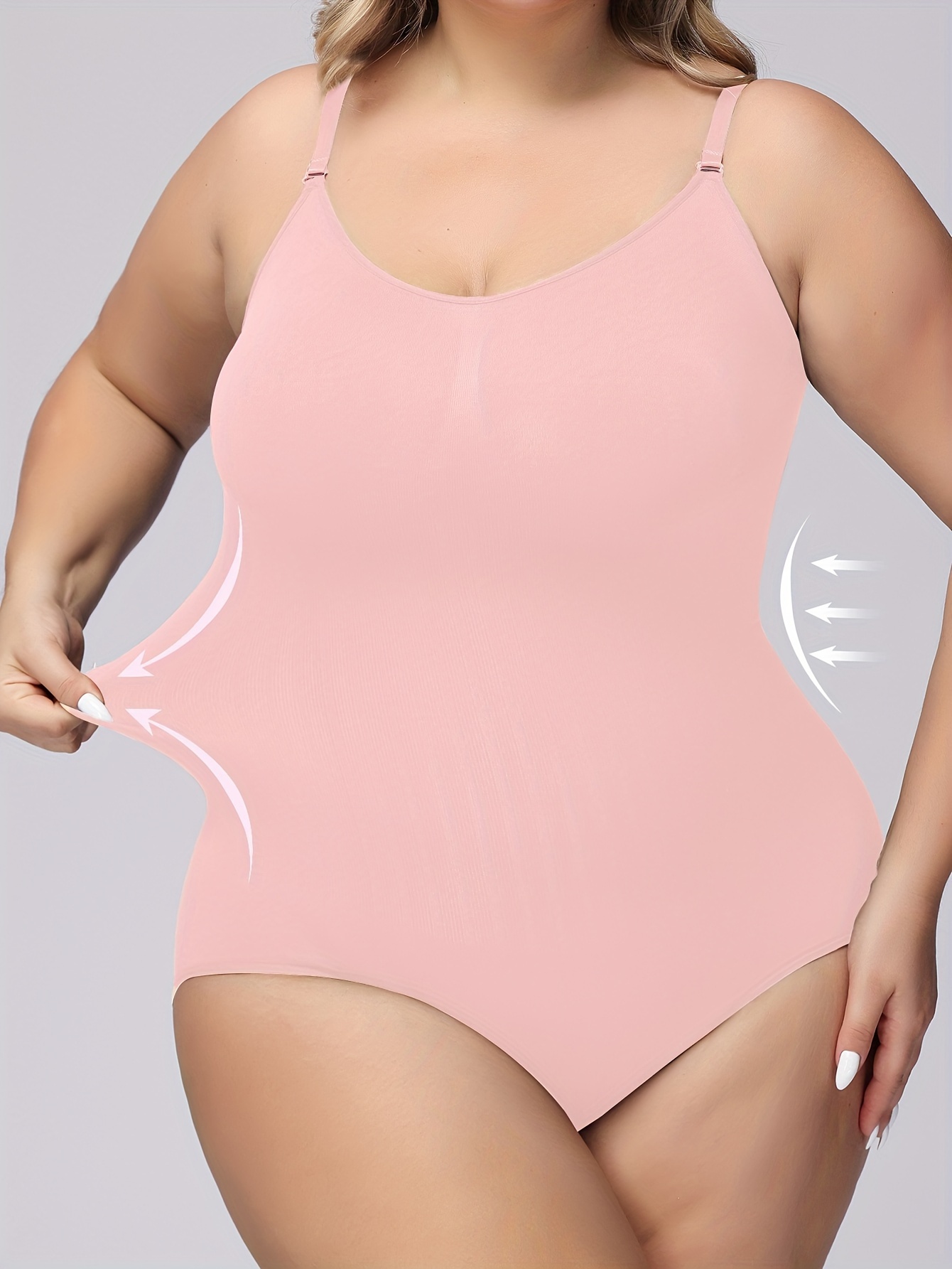 Women's Plus Simple Shapewear Bodysuit, Plus Size Solid Seamless Tummy Control Slimming Adjustable Body Shaper