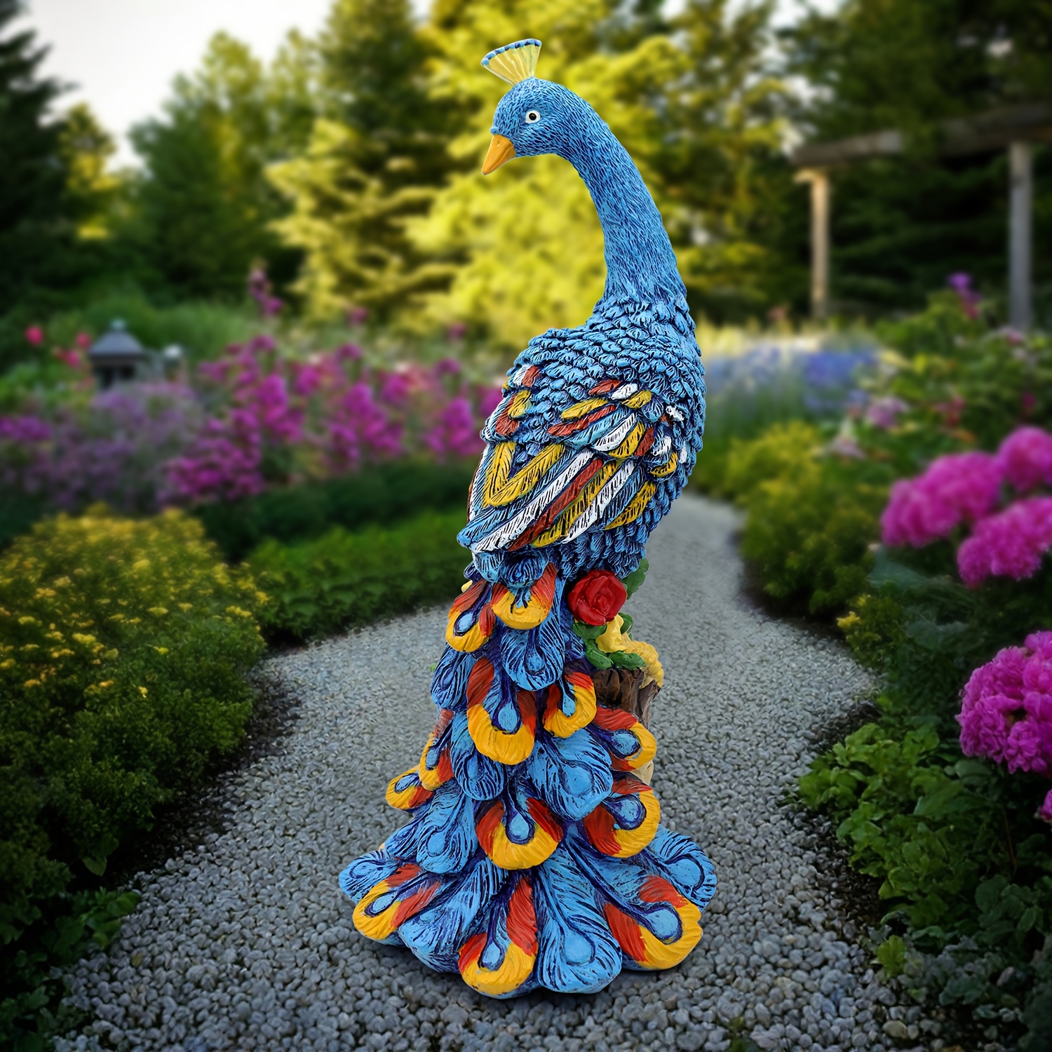 TEMU 1pc Colorful Pearooster Statues, Handcrafted Indoor And Outdoor Decorations, - Suitable For Indoors, Gardens, And Flower Beds