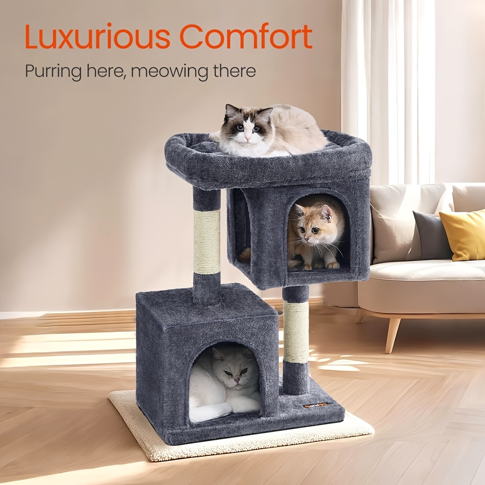 TEMU Cat Tree, 29.1/39.8-inch Cat Tower, Medium Size, Cat Condo For Medium Cats Up To 11 Lbs, Large Cat Perch, 2 Cat Caves, Scratching Post