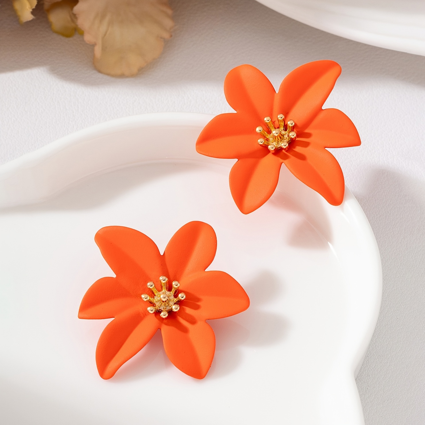 Women's Lively Orange Flower Earrings, Summer Beach Vacation Style