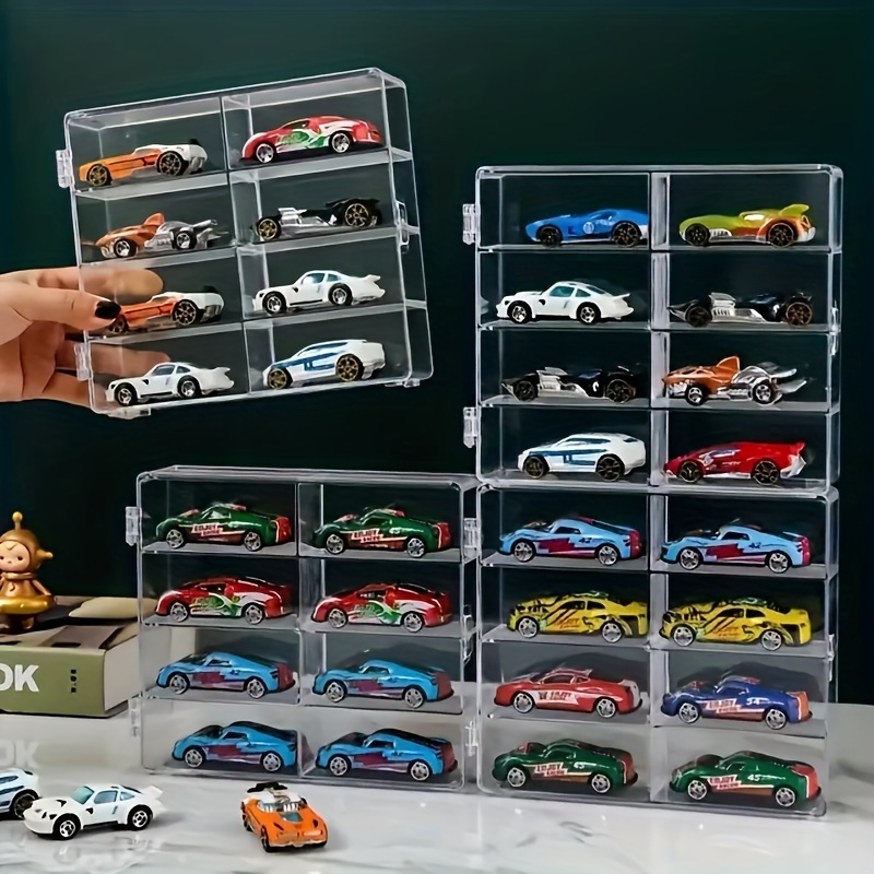 

1pc 1/64 Scale Toy Cars Acrylic Display Case - Crystal Display Shelf Showcase Cabinet Display Box For Mini Toy Car&figures, 8 Compartments Clear Storage Box