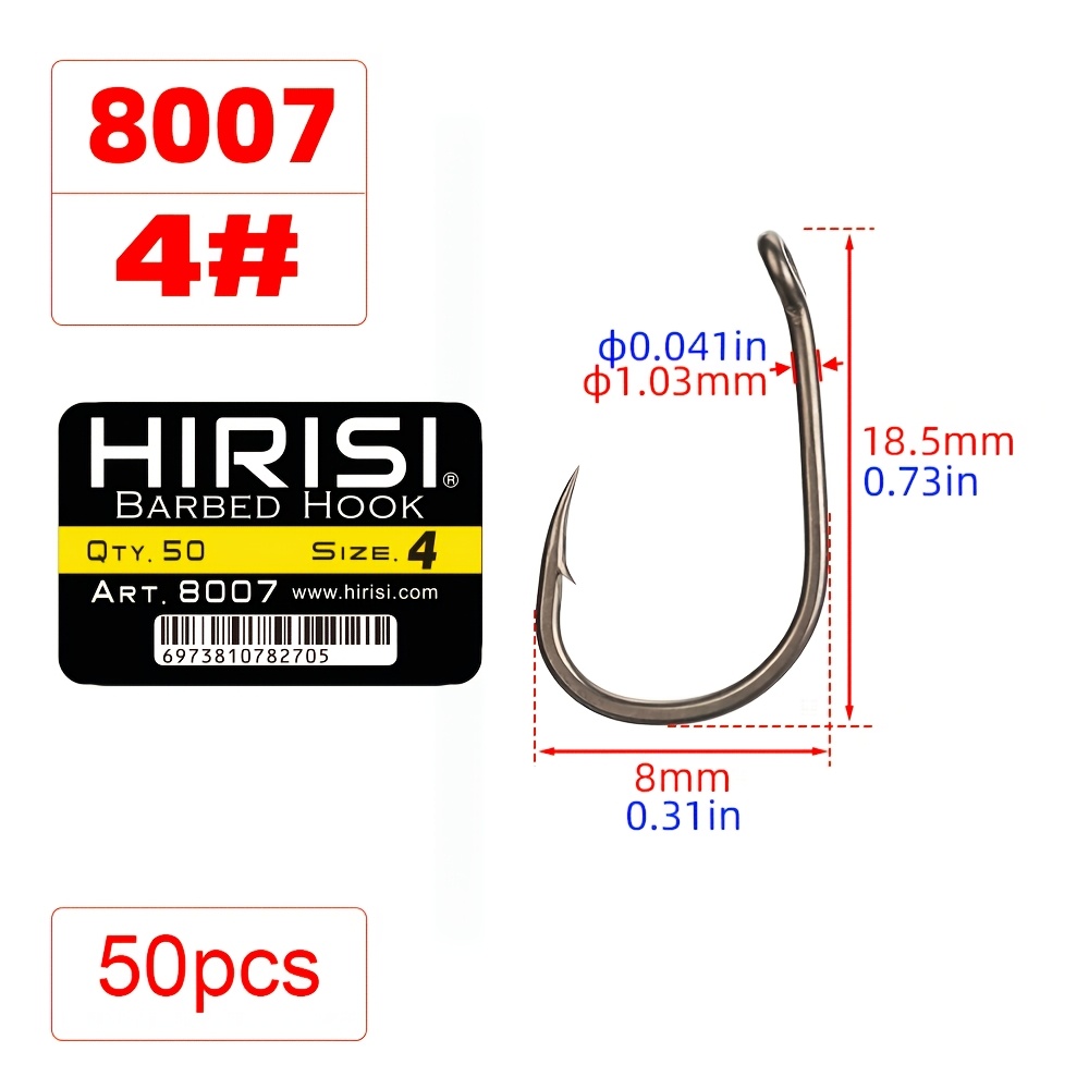 50pcs Hirisi Carp Fishing Barbed Hooks - High Carbon Steel, Coated, Long Shank, Ring , Sizes 2# To 10#, Durable & Reliable For Carp And Freshwater Fishing, Fishing Hooks