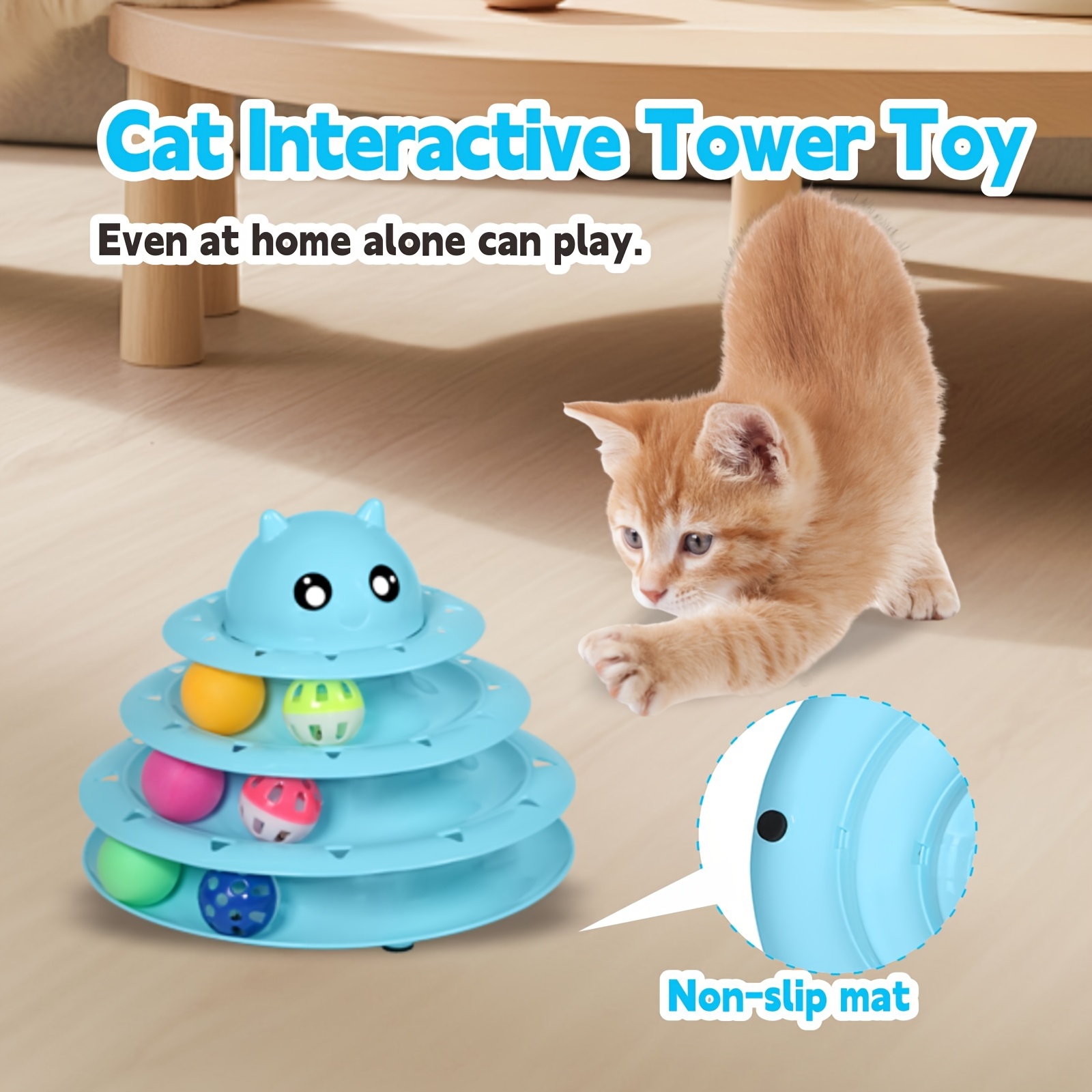 three tiered turntable cat toy featuring six colorful balls - Temu