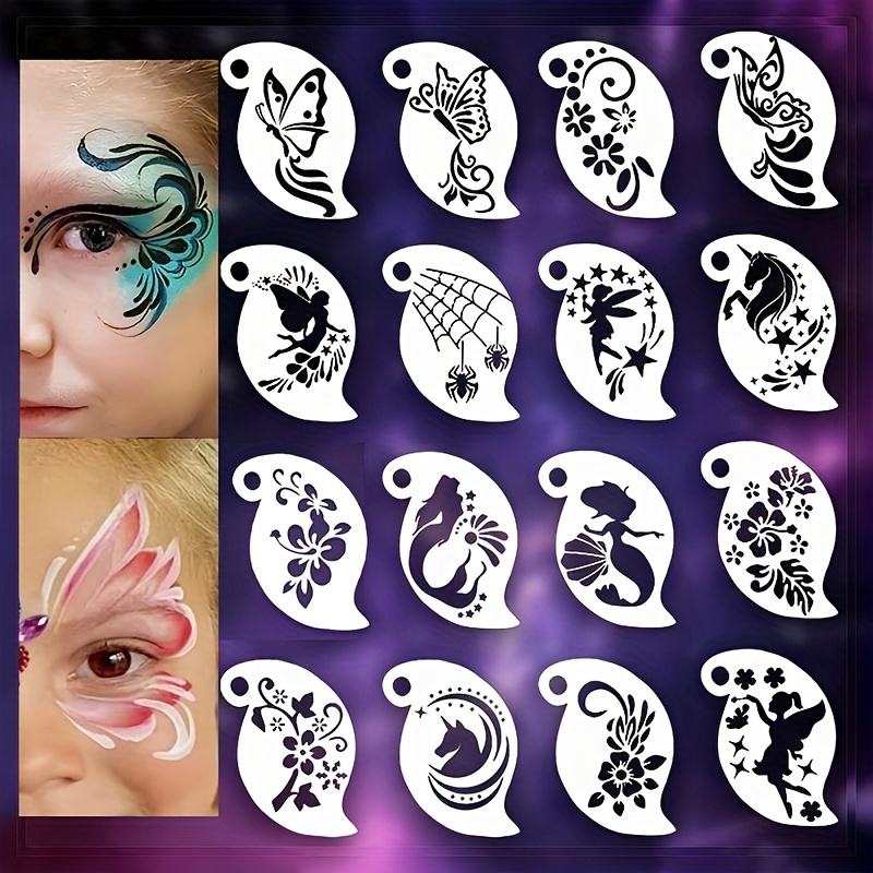 Image of 16pcs Face Makeup Stencil Painting Templates Stage Play Cosplay Party Dressing Drawing Templates Durable Easy To Clean Reusable