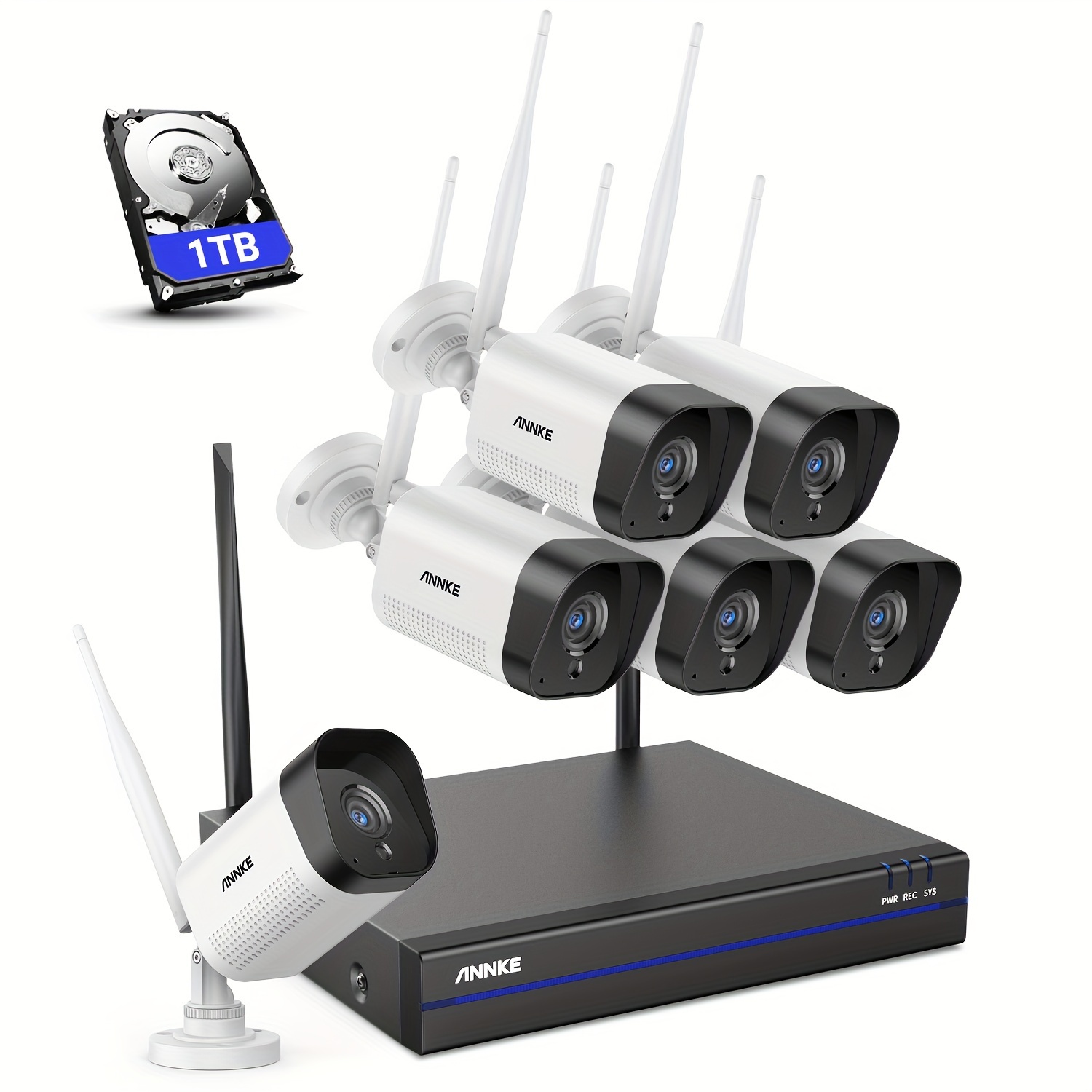 Image of Annke 3mp Wireless Cctv Surveillance System With Nvr, With 6pcs 3mp Wifi Cameras, 1tb Hard Drive, 2-way Audio, Person Detection With Real-time Alerts, 100ft Night Vision.