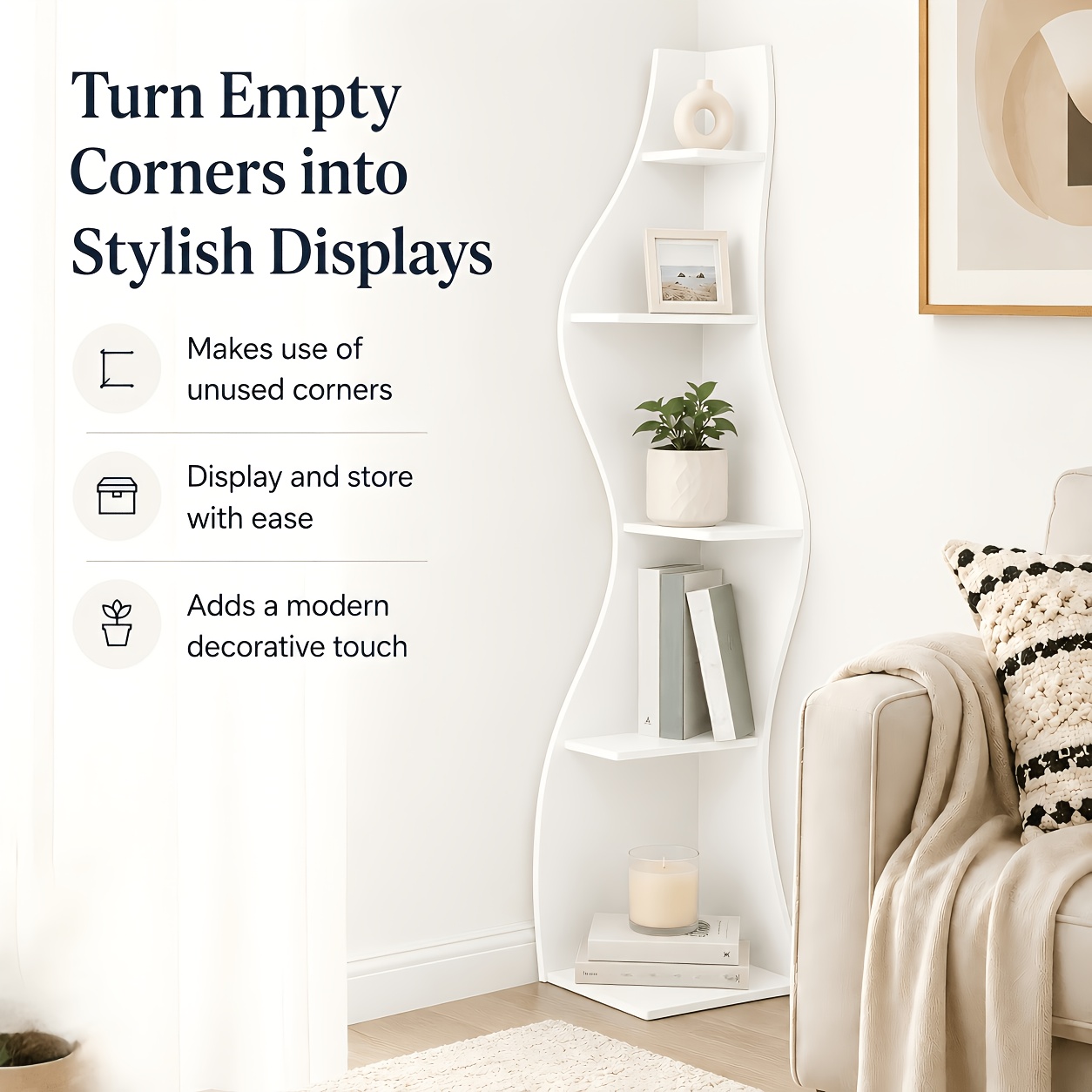 TEMU Corner Shelving Unit, Modern 5-tier Wall-mounted Corner Shelving Unit, Stylish Small Corner Bookshelf And Storage Rack With A , Suitable For