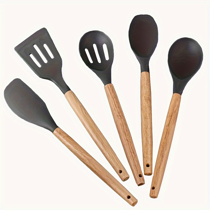 

5pcs Kitchen Utensil Set With Wooden Handles - , Steak, Eggs & Soups