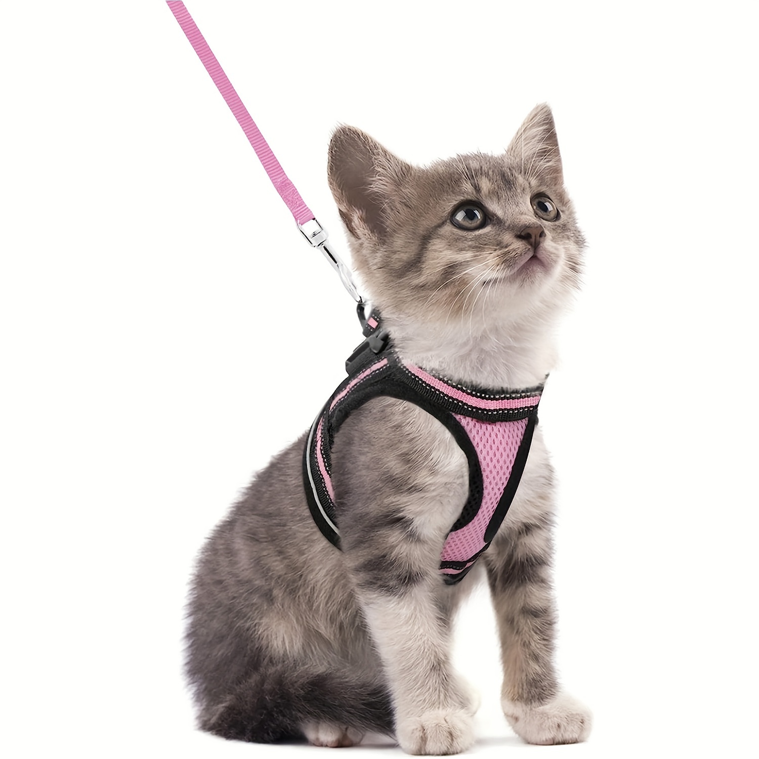

Escape Proof Cat Harness With Reflective Strip, Adjustable Soft Polyester Vest For Kittens, Comfortable Outdoor Walking Leash Set With Quick-release Buckle, Hand Wash Only
