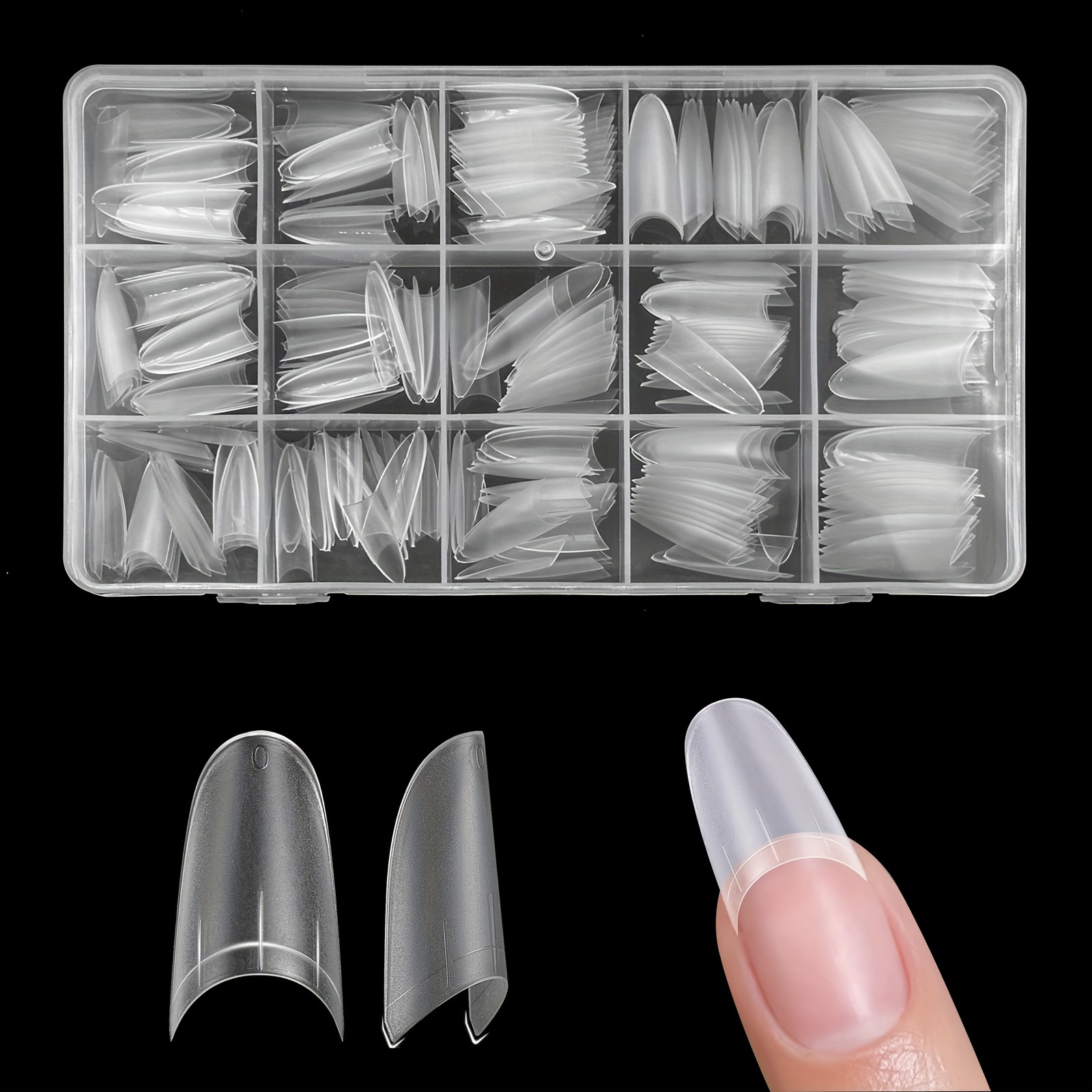 E-shop 320-teiliges Set Mittel-/Kurze Ovale Nagelspitzen - Matt Klare Halbdeckung Falsche Nägel in 15 Größen & Verlängerungen Nagelzubehör Nagelset