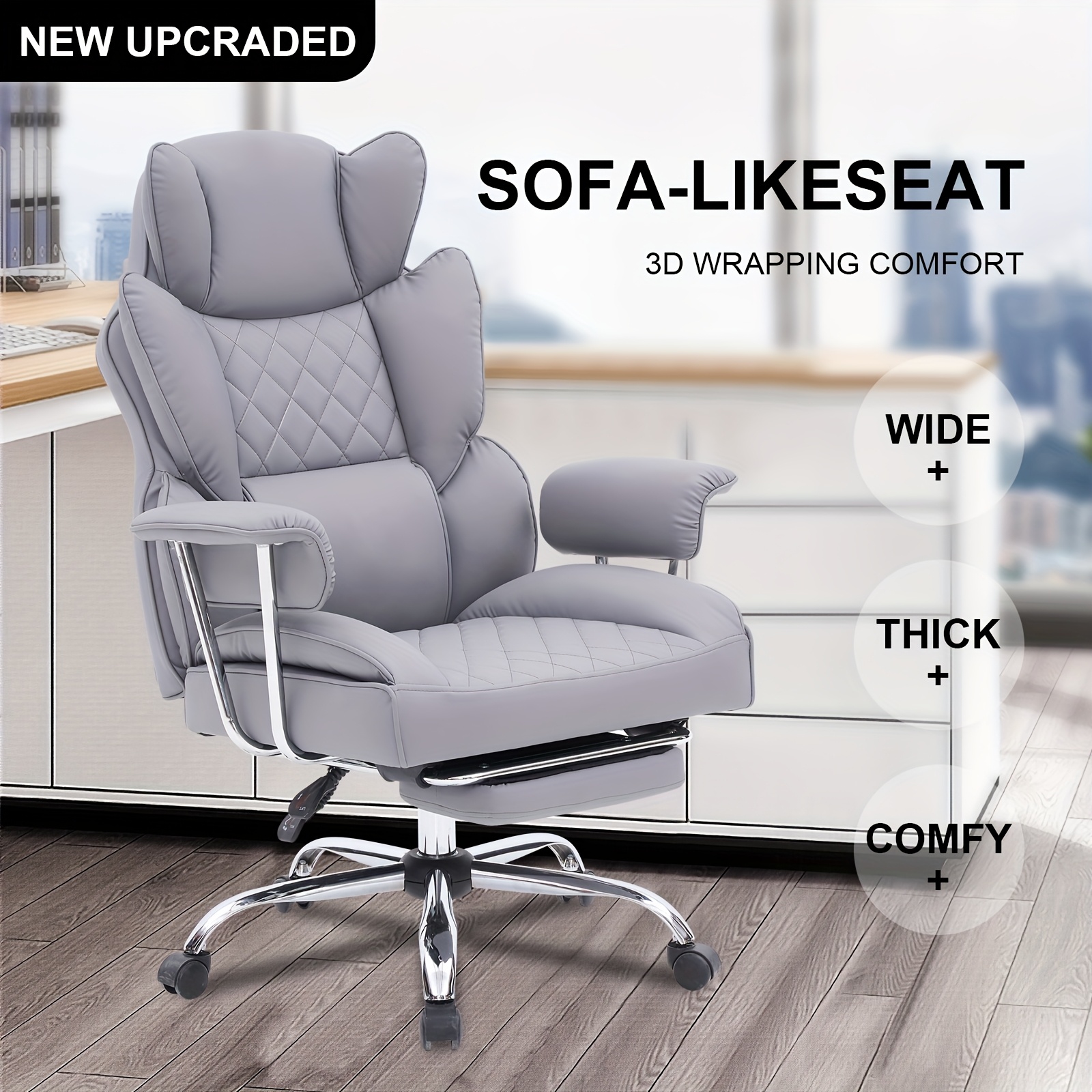 big and tall ergonomic office chair with footrest extra wide seat and lumbar support soft fixed armrests comfortable computer desk chair for home or office