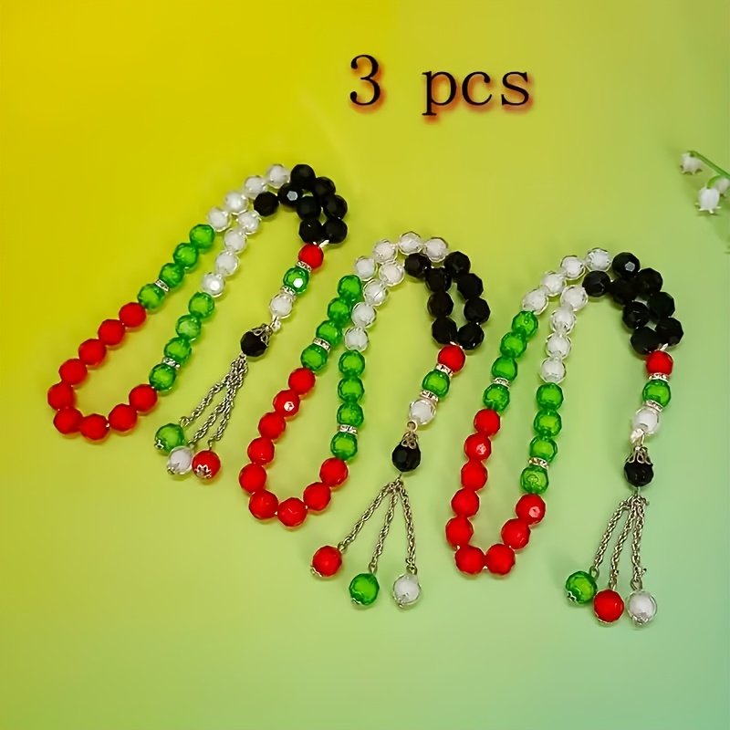 Image of 2pcs/3pcs Beads Car Interior Set, 33-bead Tasbih Pendant, Unisex And Eid Spiritual Gift, 2025 Faith Decoration, Non-slip Hanging Design For