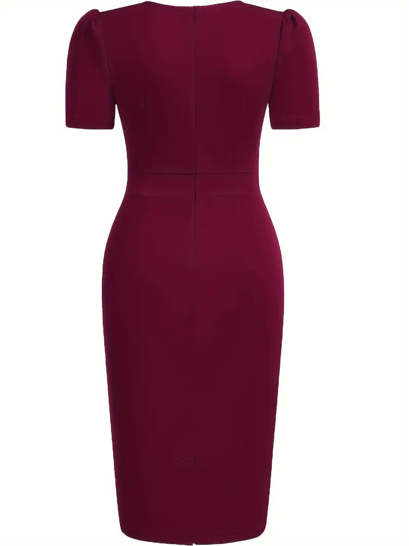elegant womens v neck short sleeve solid color fit knee - Temu elegant womens v neck short sleeve solid color fit knee - Temu