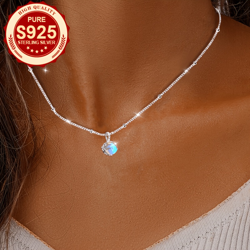 Women's S925 Silver Moonstone Pendant Necklace, Elegant Gift