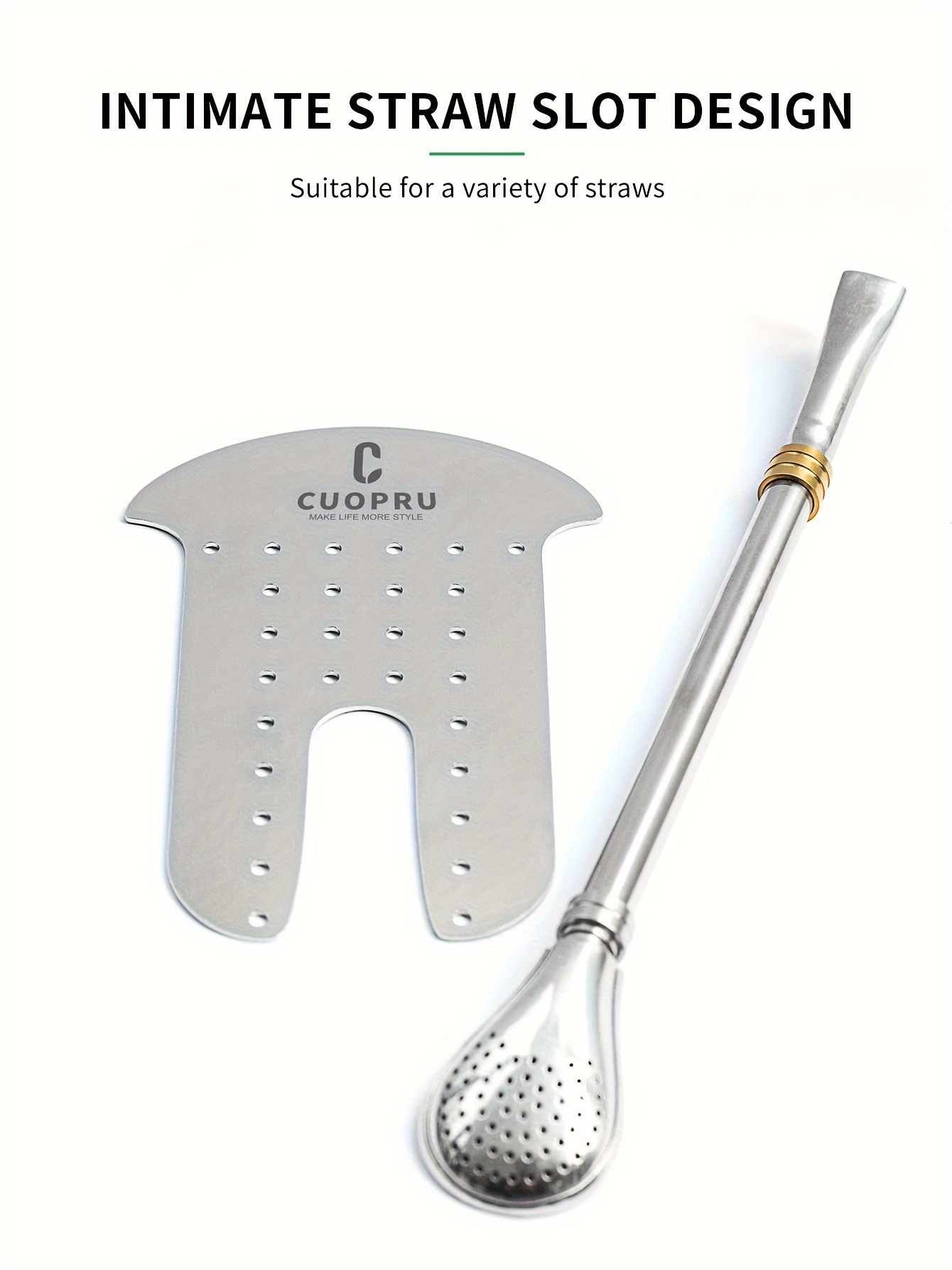 1pc, Yerba Mate Cup Set (Authentic Traditional Mate Cup - 8 Ounces), 8Oz Comes with Yerba Mate Straw, Cleaning Brush, Yerba Mate Divider & Tea Picker, Stainless Steel Double Wall Gourd Yerba Mate Cup Ideal for Both for cold And Hot Beverages