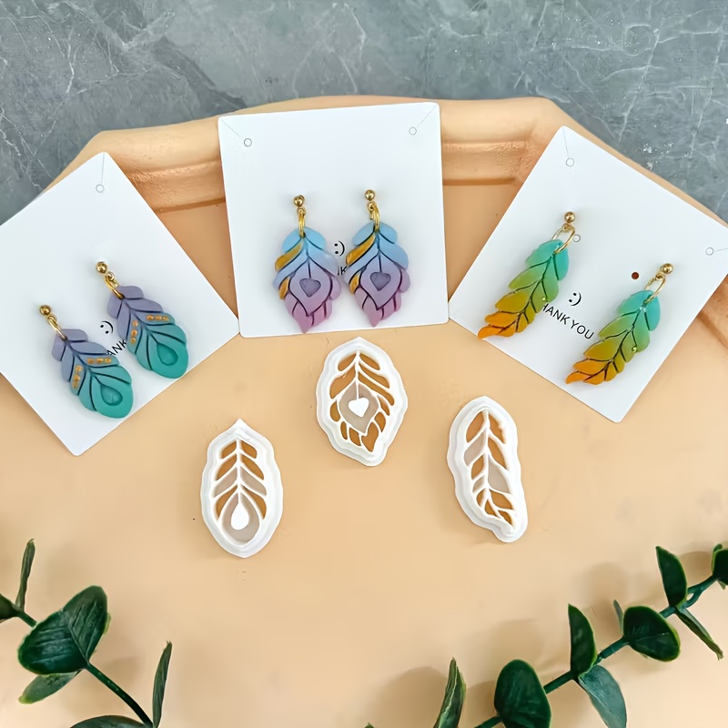 TEMU 3pcs Set Of Feather Clay Cutters, Winter Clay Earring Cutter Set, Jewelry Making Polymer Clay Cutter, Clay Tools, Polymer Clay Supplies, Clay