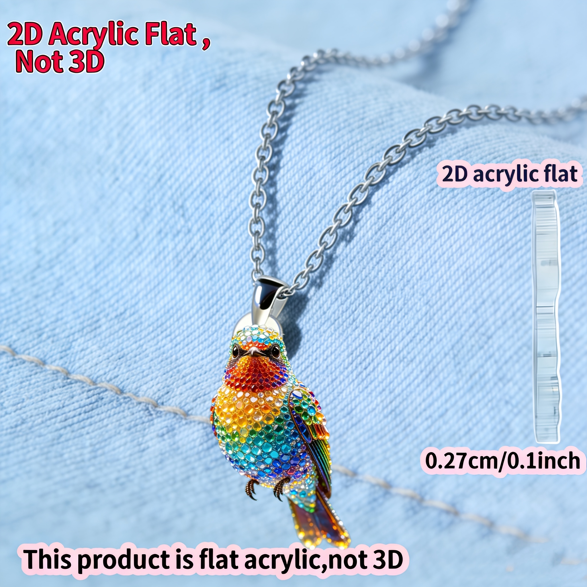 Women's 2D Acrylic Multicolor Hummingbird Pendant Necklace
