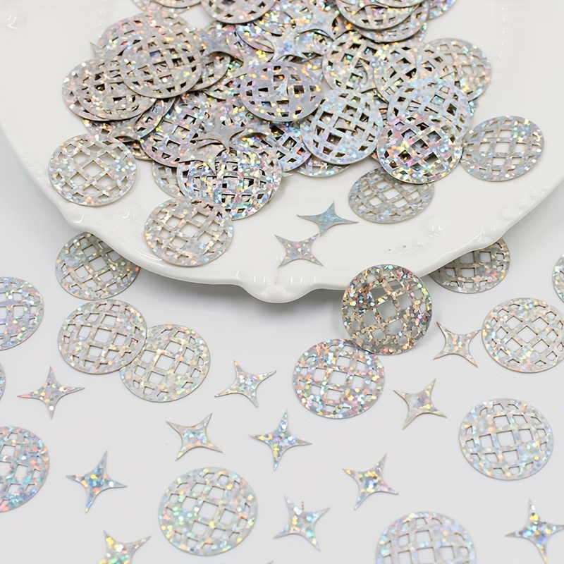 

100pcs Iridescent Disco Party Confetti - Vibrant 70s & 80s Themed Table Decorations For Weddings, Birthdays, Engagements & Valentine's Day - With Stars, Circles & Hearts For & Bridal Showers