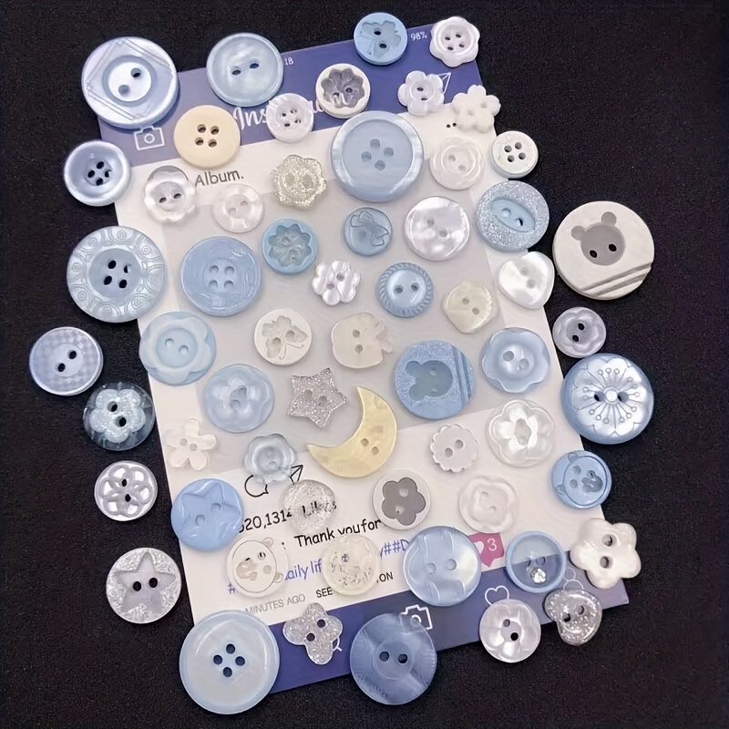 TEMU 18-teiliges Ins-Blau-Knopf-Set | Kreatives DIY-Dekorationszubehör aus mehreren Materialien, geprägte Textur, lustige Formen wie