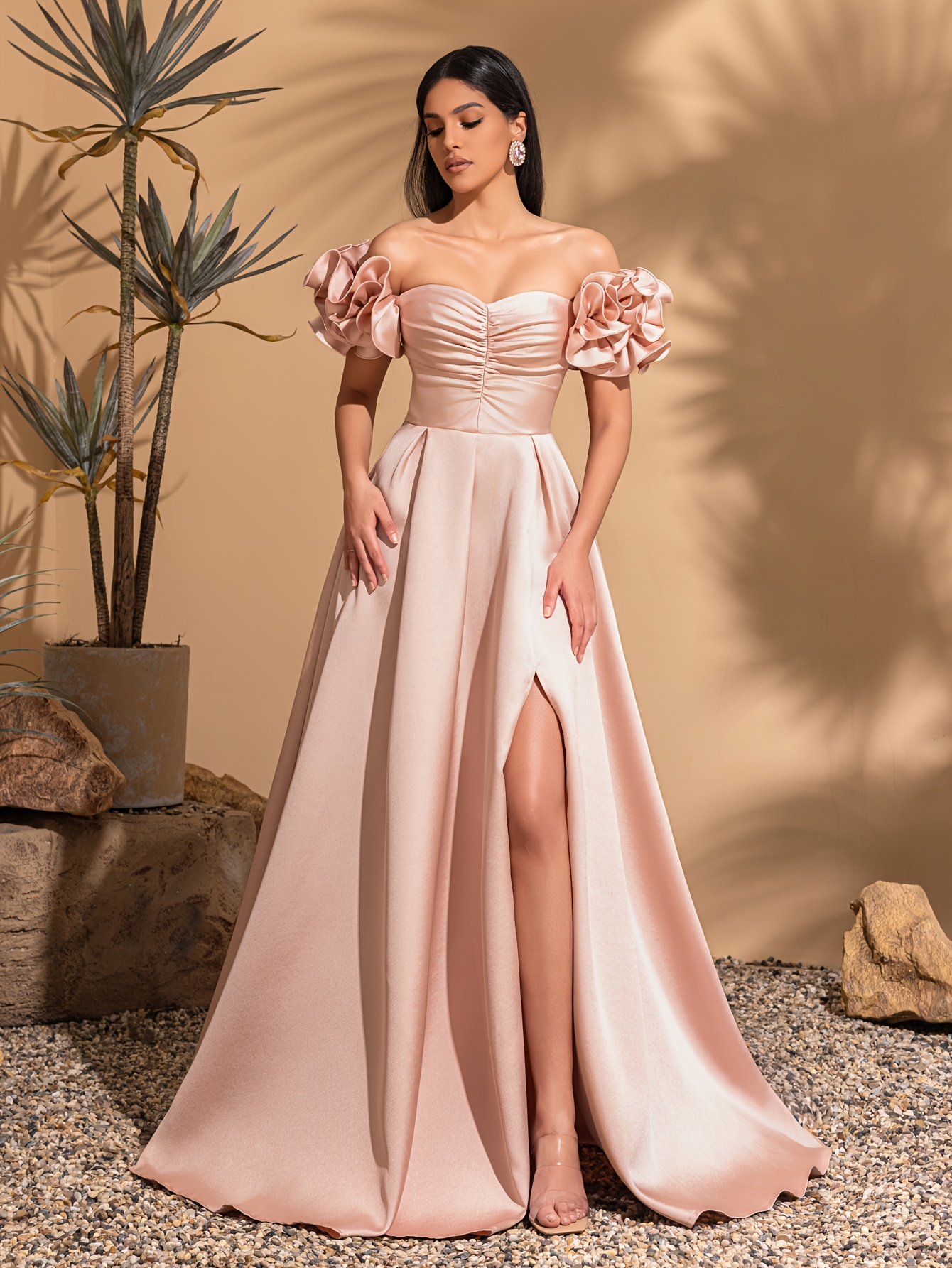 velvet petal sleeve shoulder wedding dress elegant chic Temu