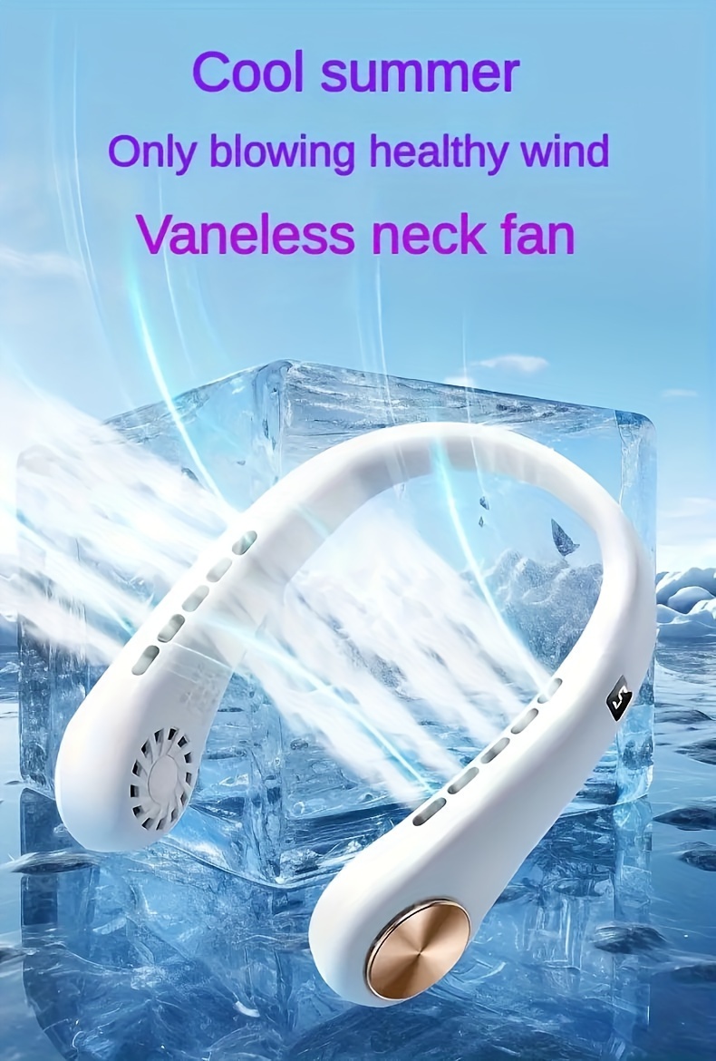 Hands-Free Bladeless Neck Fan, Portable USB Rechargeable Personal Mini Fan With 3 Speeds And LED Display, Sport Lazy Fan For On-The-Go Cooling, Electroplating Colorful Body details 4